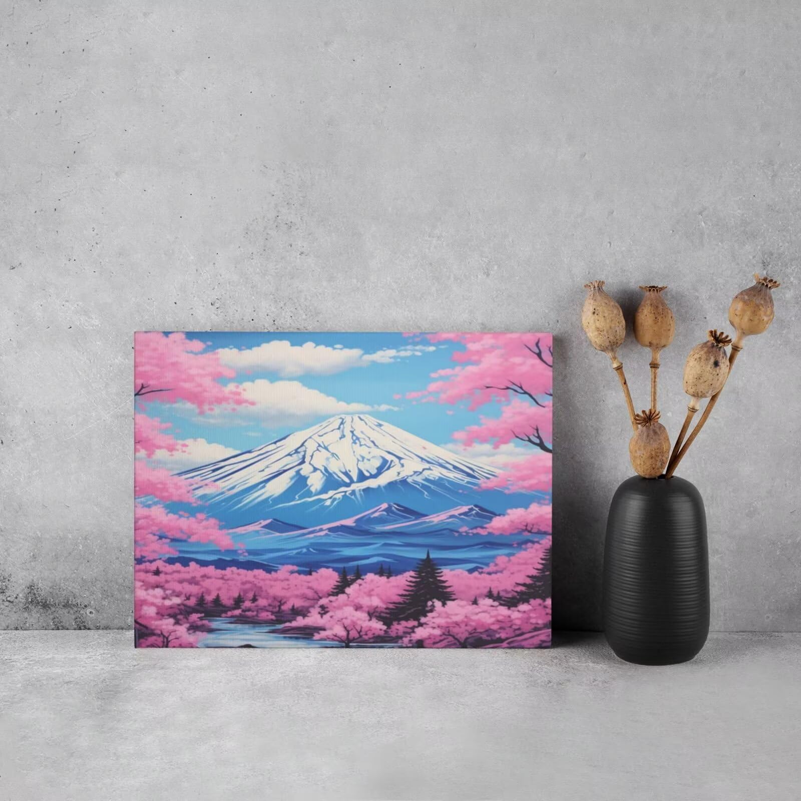 Malen nach Zahlen MK269 Malen-nach-Zahlen-Set für Erwachsene, Motiv: Berg, Kirschblüte, Malen nach Zahlen für Anfänger, Acryl, Motiv: Peinture a Numero, DIY-Ölgemälde, Kunsthandwerk Kits für