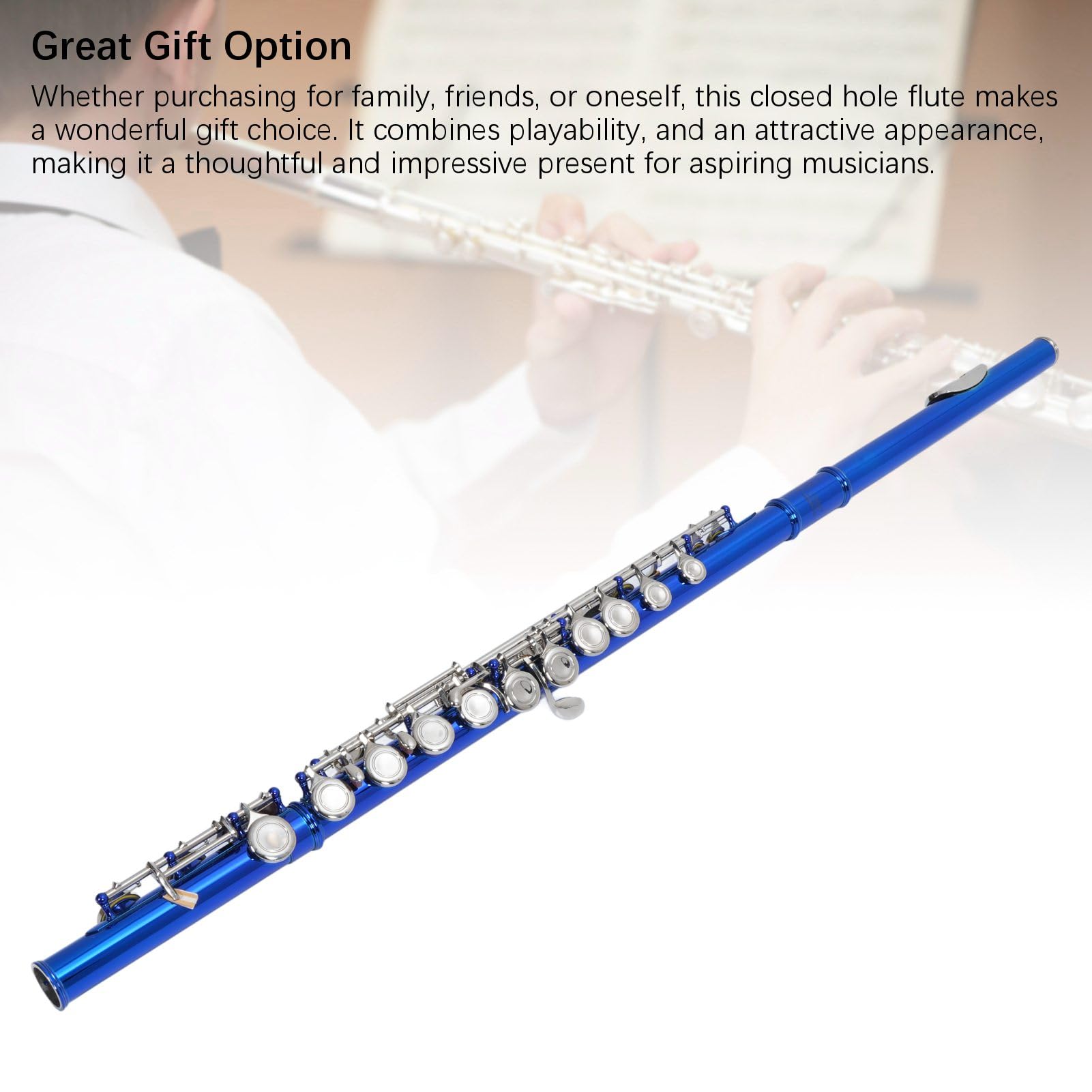 Qqmora Flauta C Cuproníquel Sonido Brillante Estudiantes Principiantes Agujero Cerrado Flauta de 16 Agujeros con Kit de Limpieza para Material Educativo Musical Cuproníquel