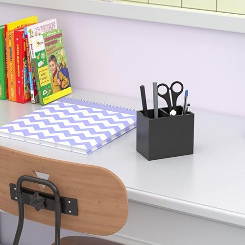 Miniatura 5 de NIUBEE Soporte acrílico para bolígrafo, 2 compartimentos, organizador de lápices negro para encimera, almacenamiento de accesorios de escritorio