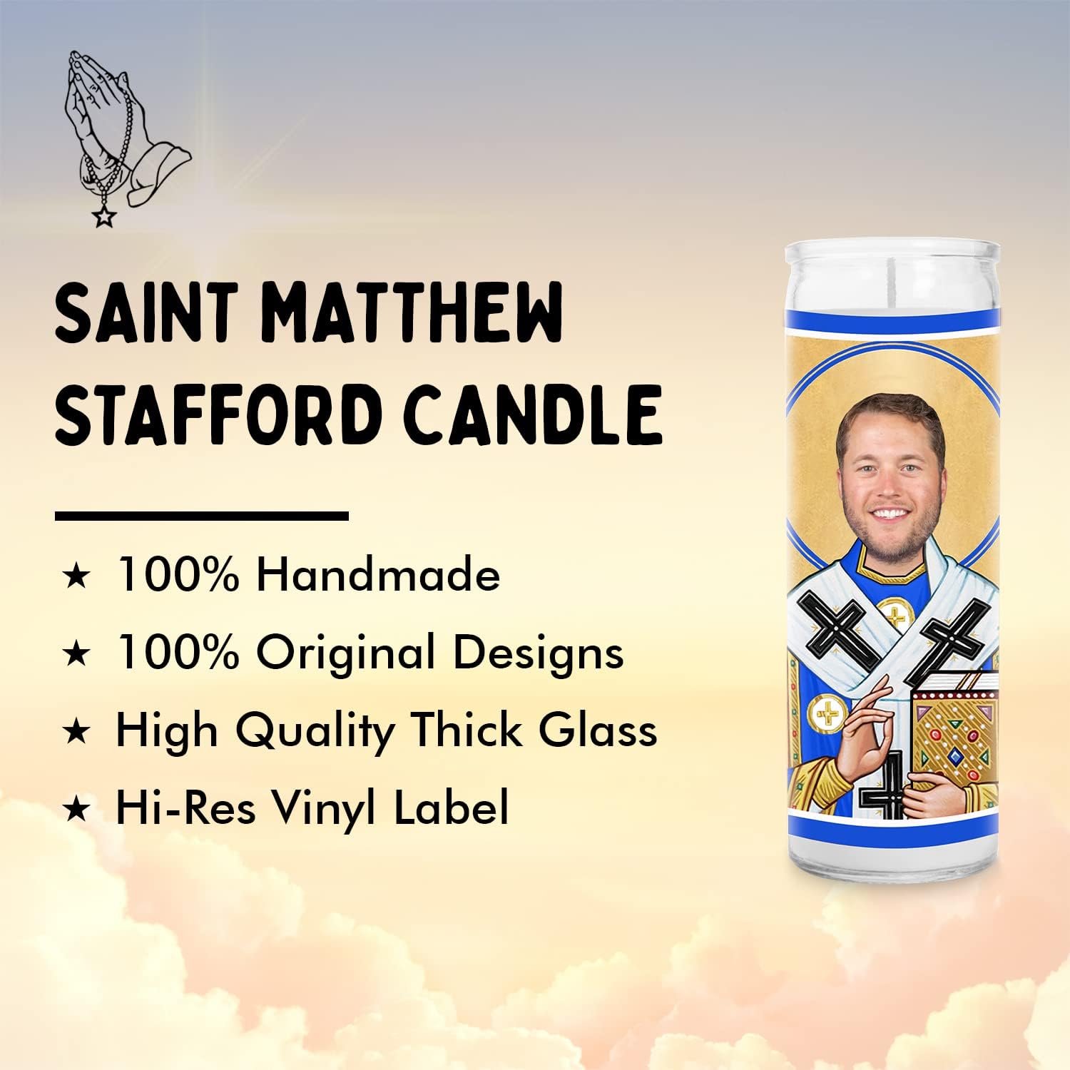 Matthew Celebrity Glass Jar Candle – Unscented Handmade Soy Wax Votive Candle – Unique Gift for LA Los Angeles Football Fans – Home Decor Sports Collectible
