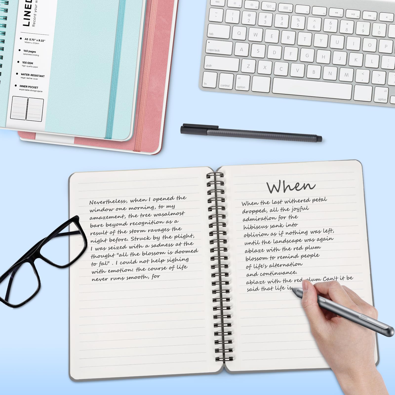 ABERLLS Cuaderno de espiral con rayas grises con 160 páginas, 8 x 5.7 pulgadas, cuaderno en espiral A5, cuadernos de diario para el trabajo, escuela, mujeres, hombres, cuaderno de espiral con rayas