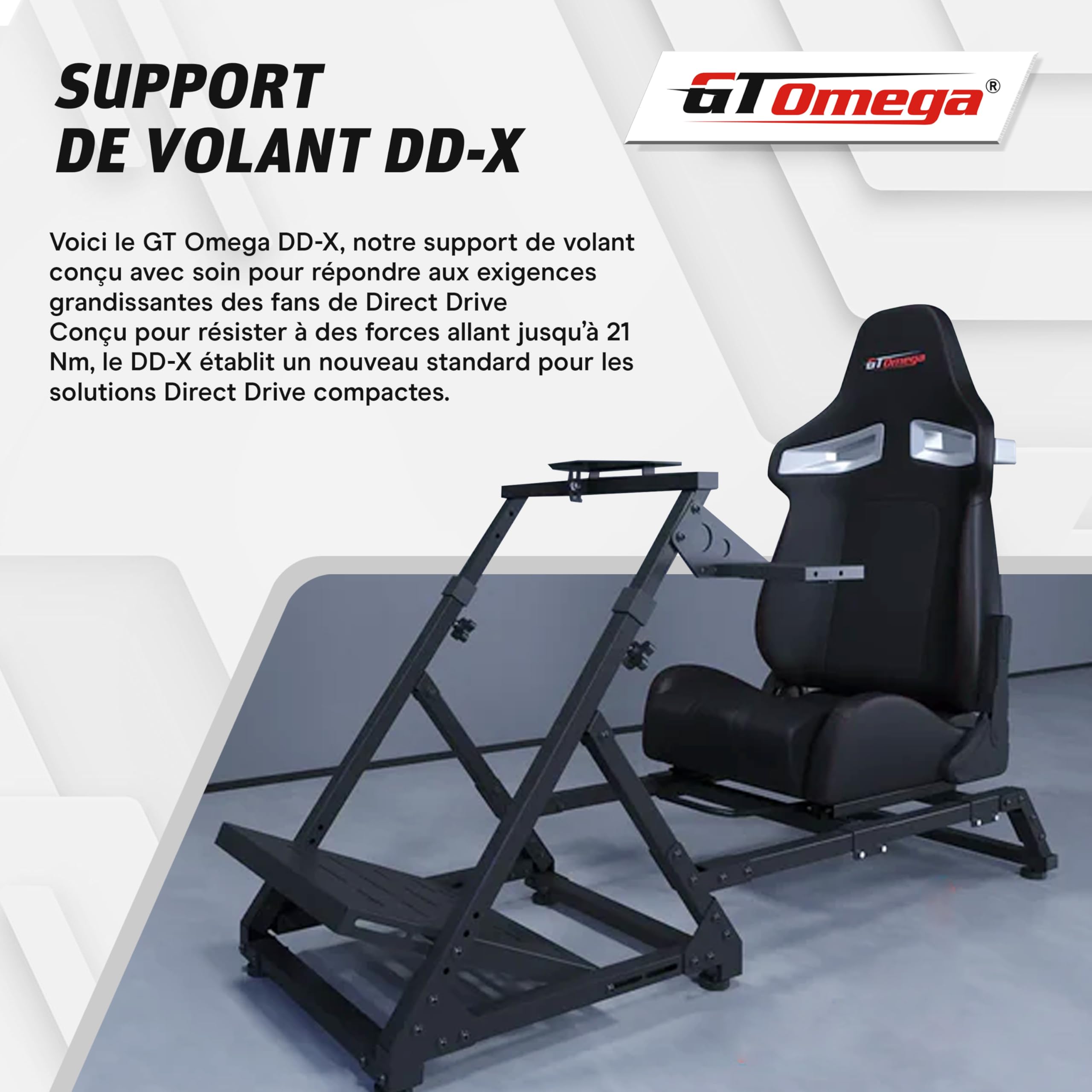 GT OMEGA DD-X Wheel Stand – Stabilité ultime pour ton setup, réglage angle & hauteur, support levier de vitesse réglable inclus