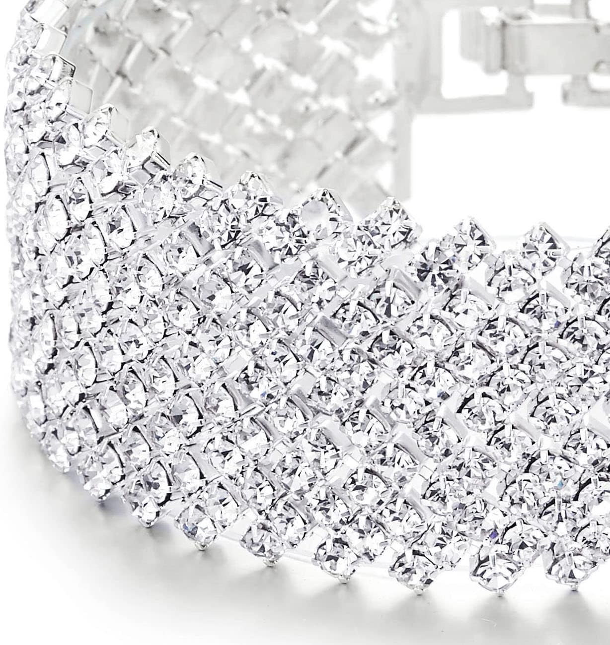 Sparkling Womens Rhinestones Pave Cluster Wide Bangle Bracelet, Bling Bling - Image 2