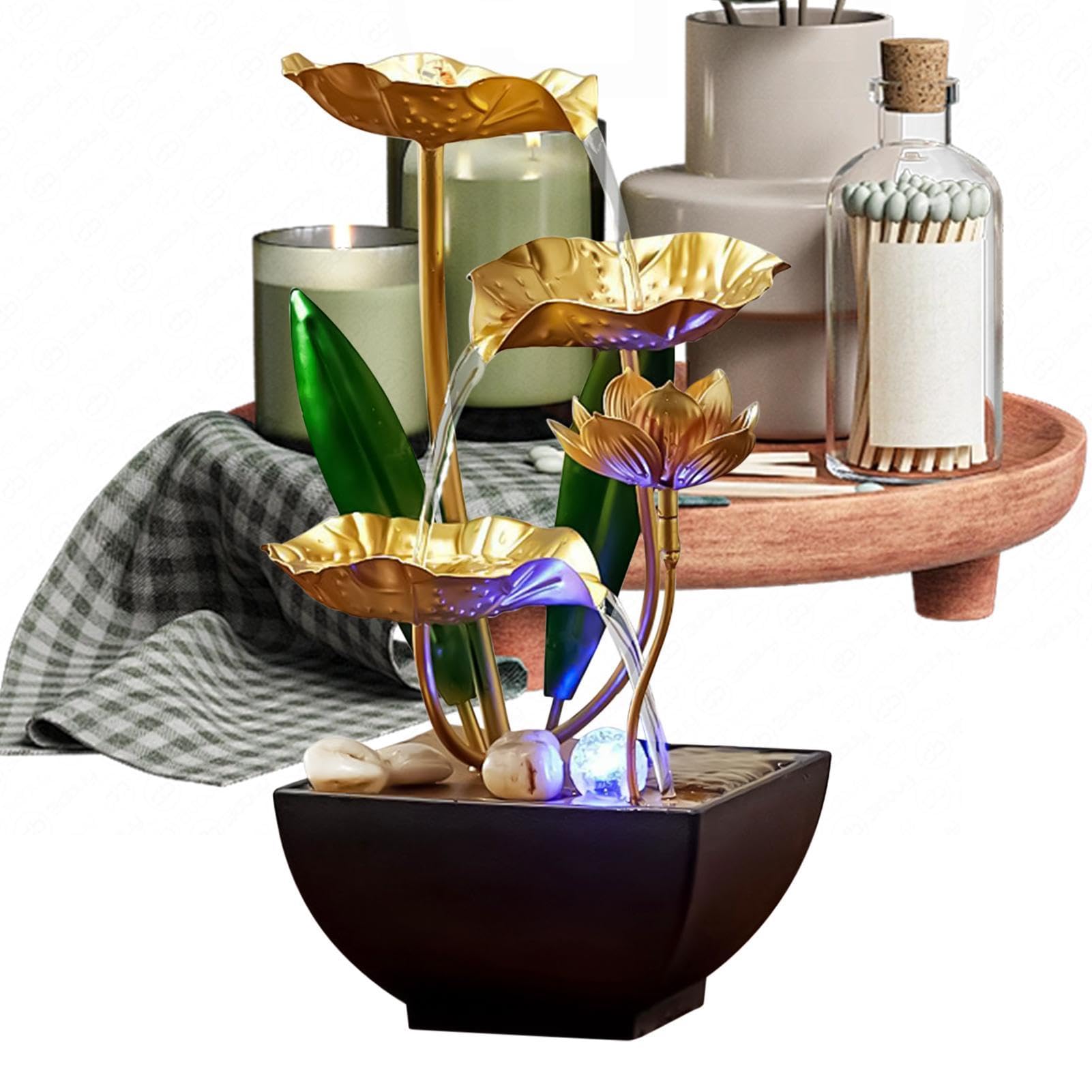 Pequeña fuente interior de agua Lámpara relajante zen serena mini para mesa | Fuente De Agua Relajante Para Escritorio Sonido relajante , luz suave, meditación para salón, oficina, hote