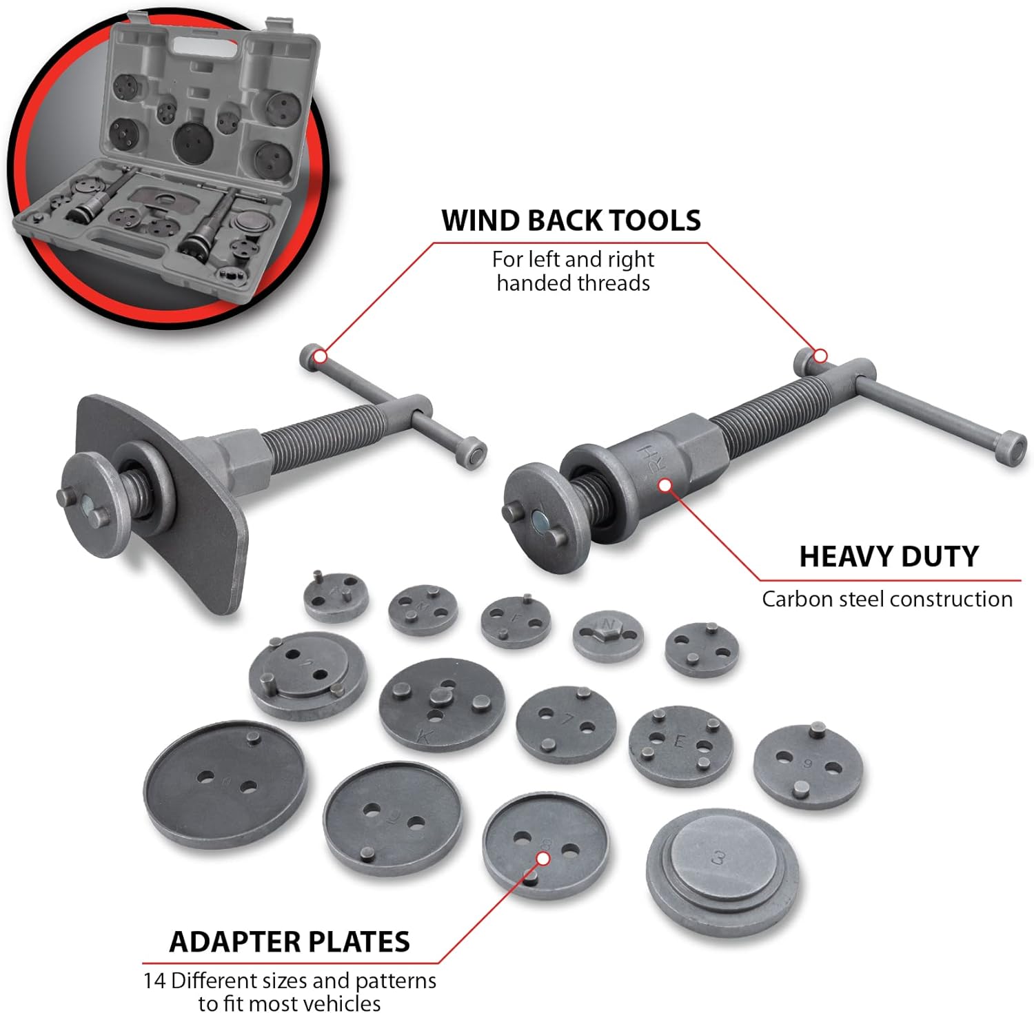 Performance Tool W89202 18pc Brake Caliper Wind Back Kit