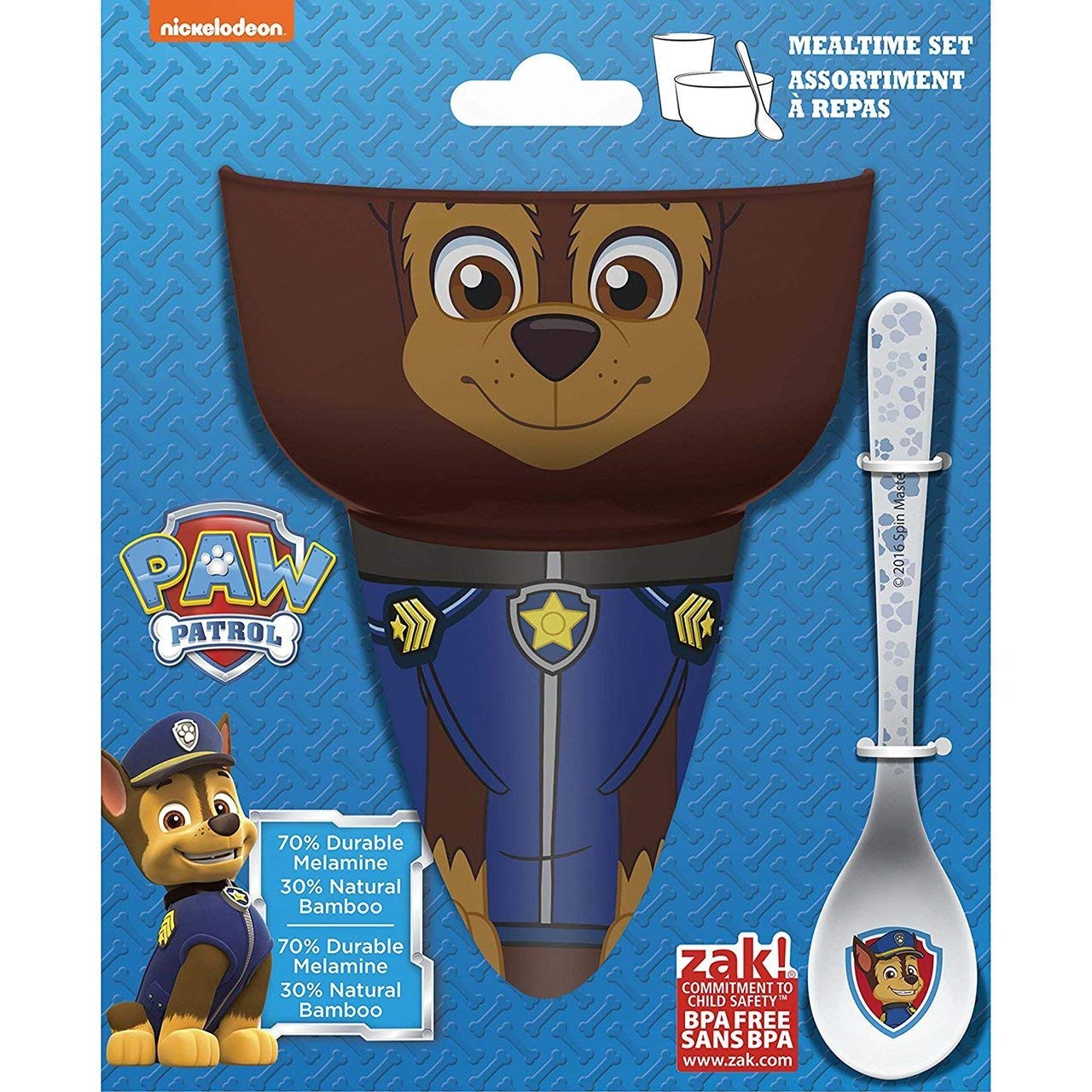 Zak Designs Paw Patrol Kids Cereal Bowl, Tumbler and Spoon Set, Chase