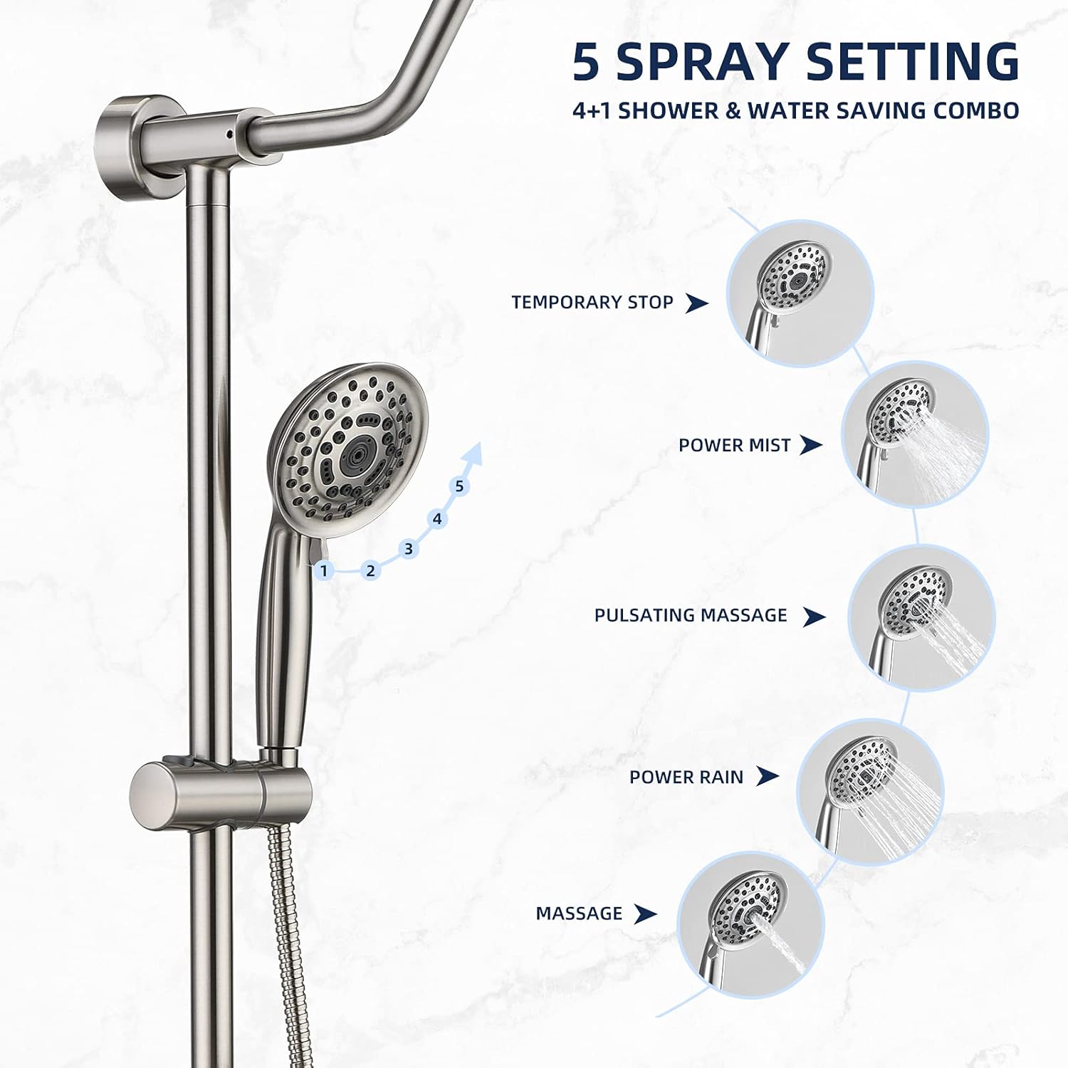 Hot Deals Shower System with 8 Rain Shower Head, 5-Function Shower Head with Handheld, Adjustable Slide Bar, 59 Stainless Steel Hose, Brushed Nickel
