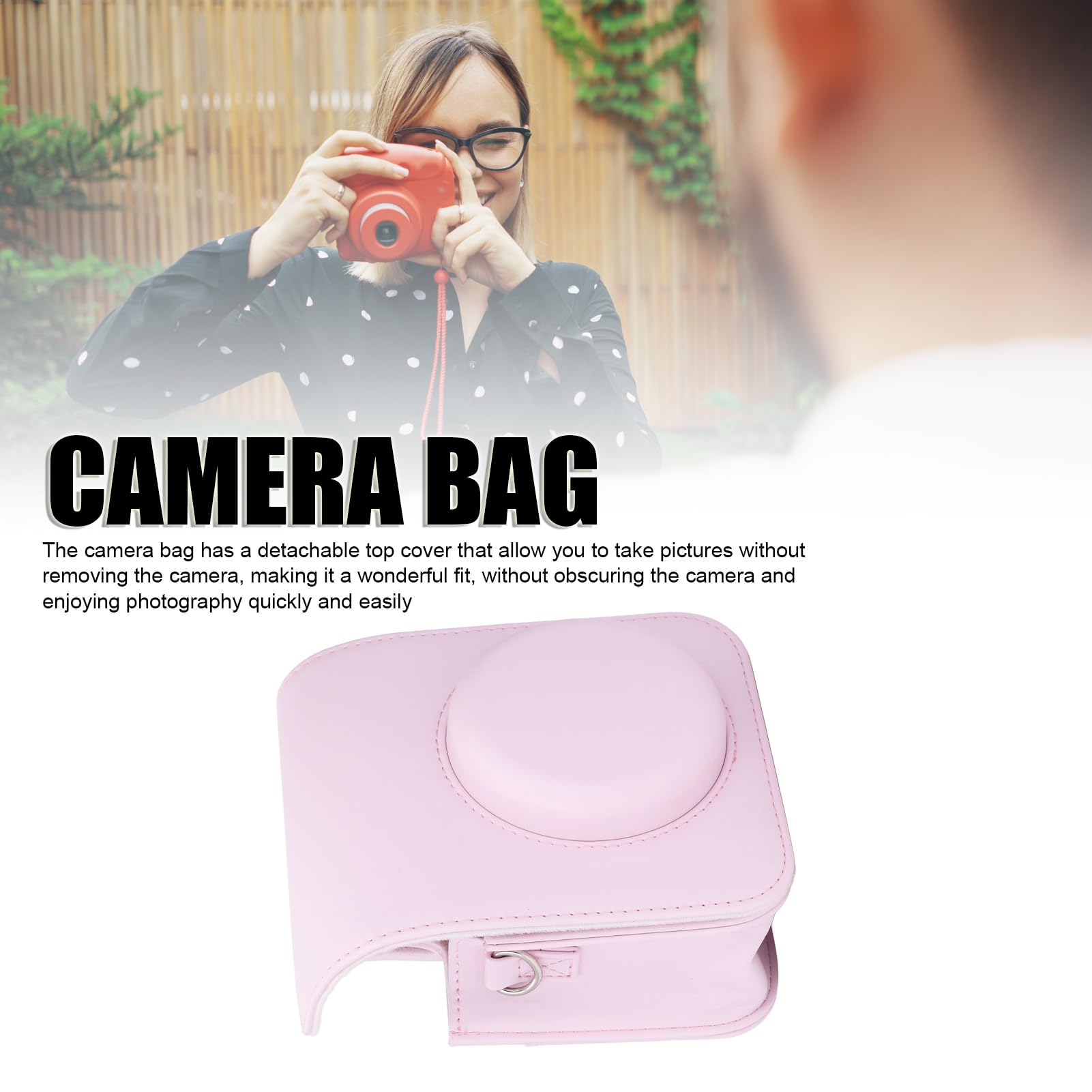 Custodia portatile per fotocamera istantanea in pelle PU retrò per fotografia Mini12 (Rosa)