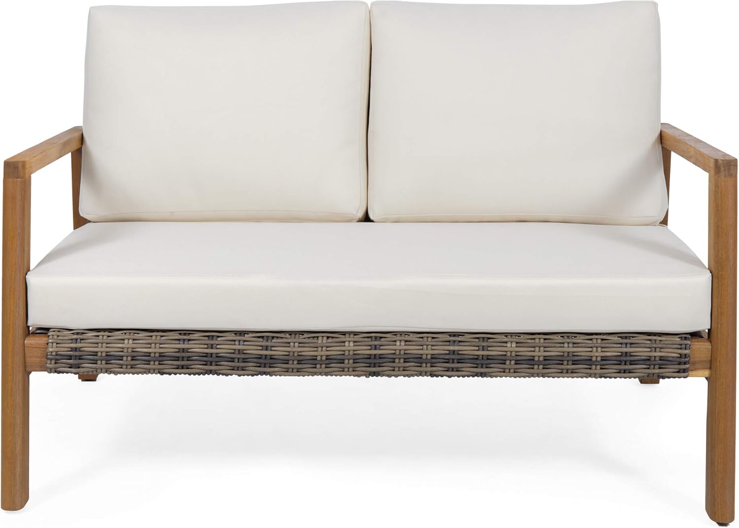 Christopher Knight Home Diana Outdoor Acacia Wood Loveseat with Wicker Accents, Teak Finish, Gray, Beige : Patio, Lawn & Garden