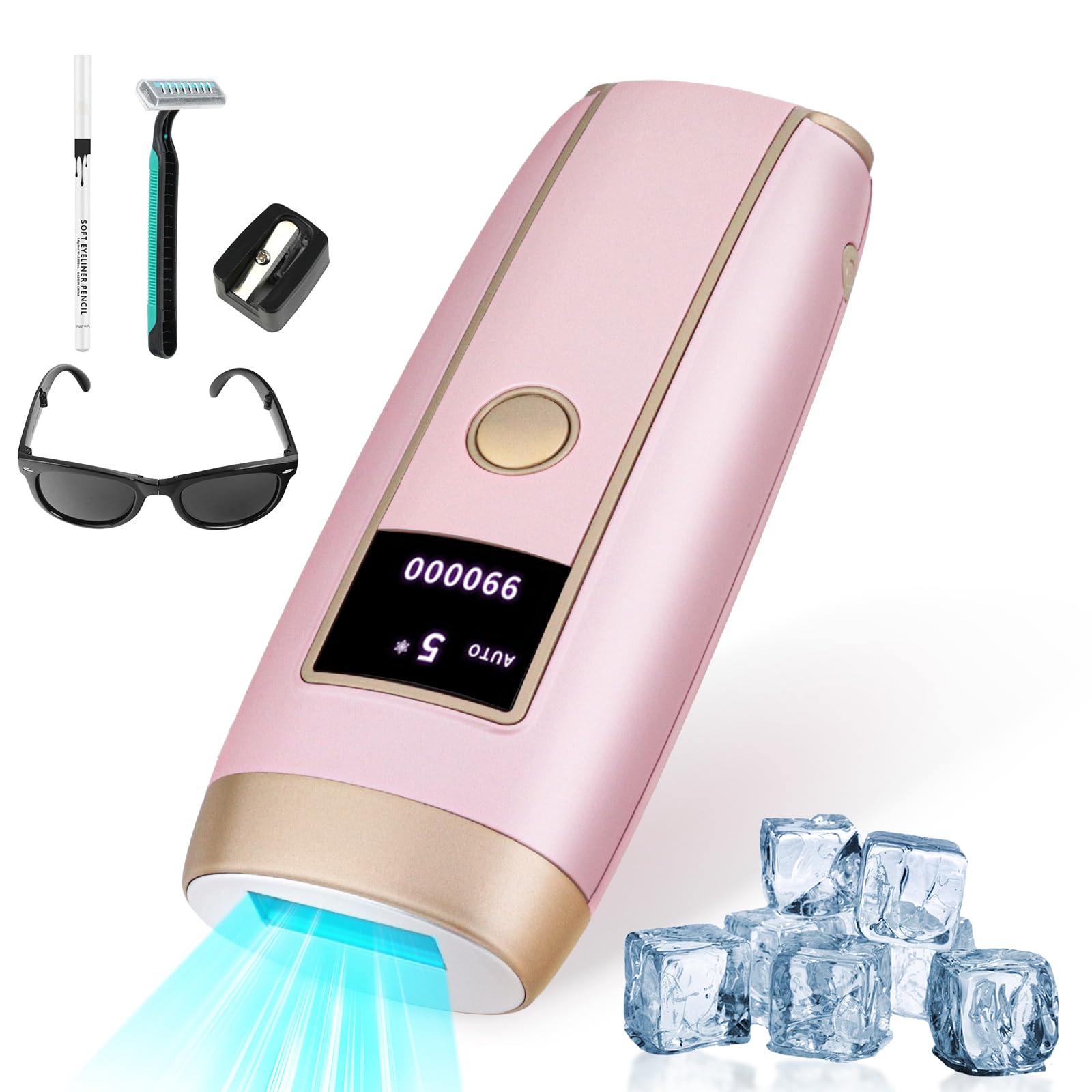 Depiladora Luz Pulsada Depilacion Maquina Mujer Hair Removal IPL Casa Hombre Depilación Electrica Diodo Fotodepilacion Led Máquina Indoloro Facial 999,999 Flashes 5 Nivel Energía +Lápiz Ojos Blanco