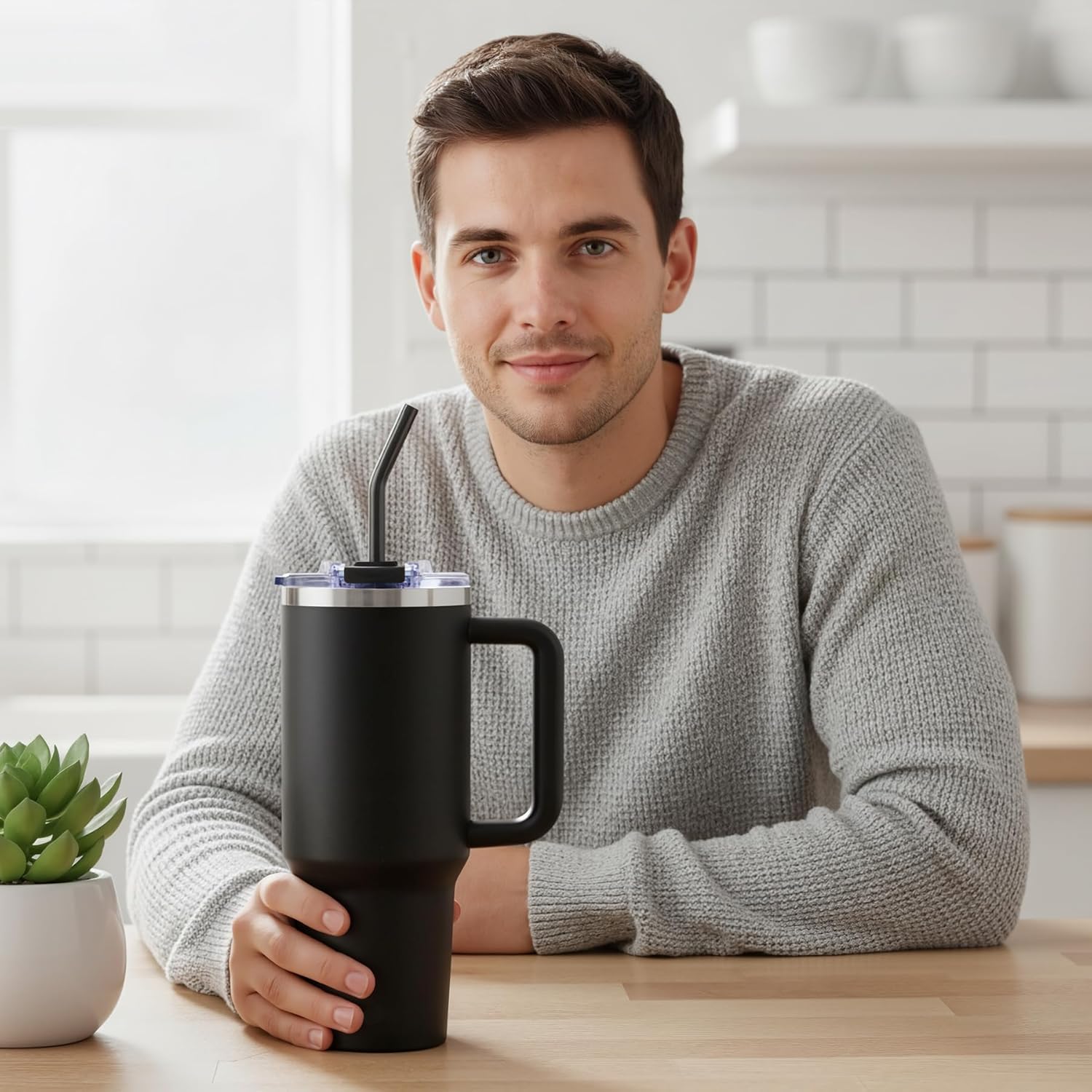 COKTIK 40 oz Tumbler With Handle and Straw, Insulated Tumbler With Leakproof Lids, Stainless Steel|BPA-Free, Cold for 24 H (Black) - Image 8