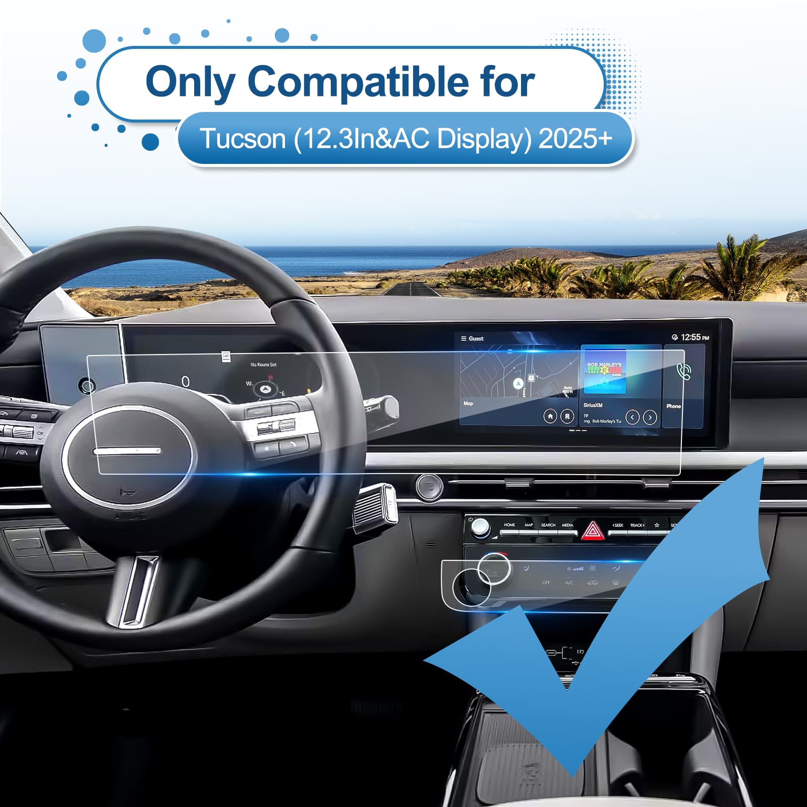 Coleya 2025 Tucson Screen Protector for Hyundai Tucson (SE/SEL/SEL Convenience/XRT/Limited/N Line) 12.3Inch&AC Displays, 9H Tempered Glass 2025 Tucson Accessories HD Transparent 12.3