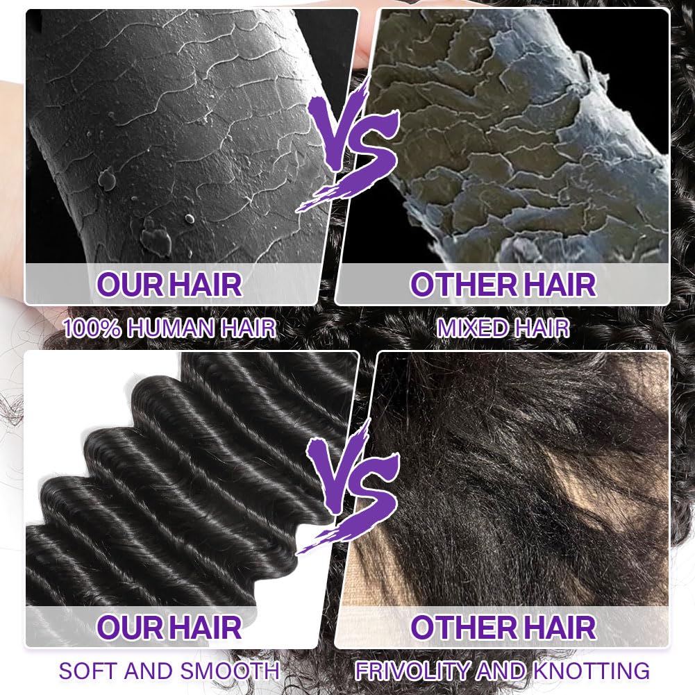 Deep Wave Bundles Human Hair 18 20 22 Inch 3 Bundles Human Hair 300g 100% Unprocessed Brazilian Virgin Raw Hair Extensions Natural Black Weave Real Human Hair Bundles for Women
