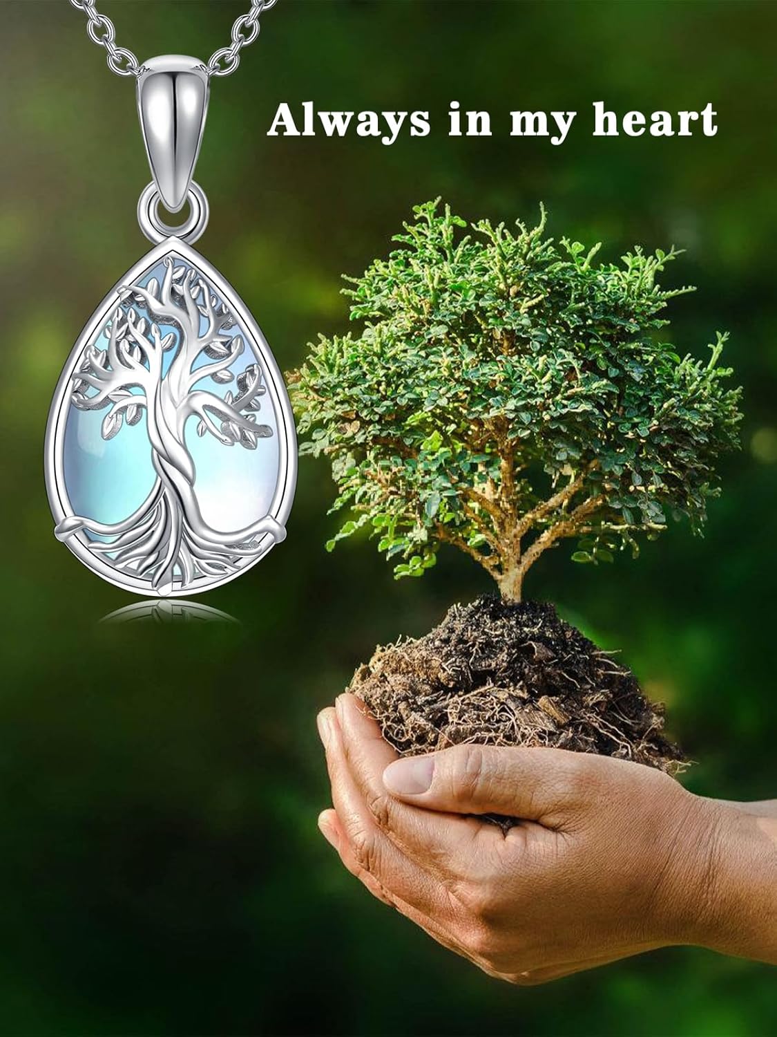 WINNICACA Urn Necklace for Ashes Sterling Silver Moonstone Tree of Life Cremation Jewelry for Ashes Teardrop Memorial Necklace Keepsake for Holiday Remembrance | In Loving Memory Gifts for Women Birthday - Image 6