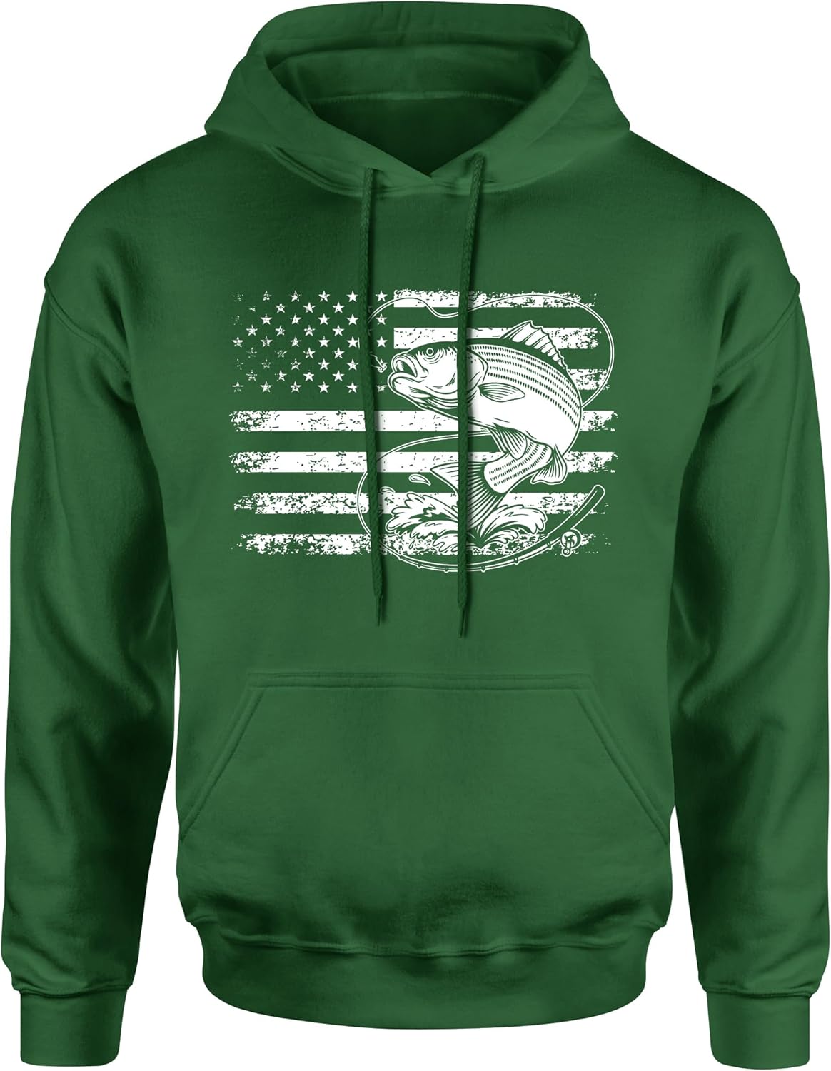 FerociTees Unisex Patriotic Bass Fishing American Flag Fisherman Hoodie