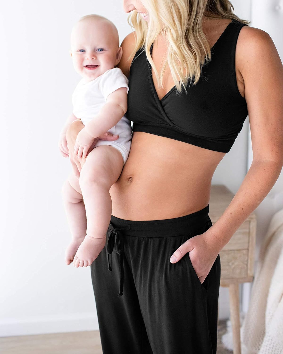 Kindred Bravely Everyday Maternity Joggers (Black, Small) & Emmaline Maternity & Nursing Robe (Black, Small/Medium) Bundle