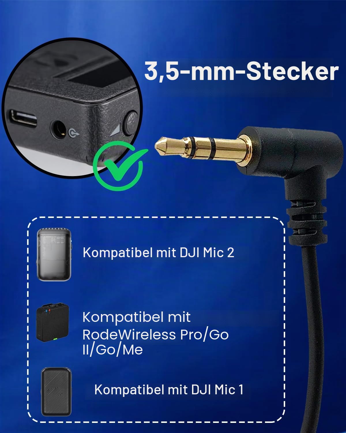 Lavalier-Ansteckmikrofon, omnidirektional, Kondensator, kabelgebunden, Lav-Mikrofon für DJI Mic 2, für Rode Wireless GO 2 / II Transmitter (2 Stück, 90 Grad 3,5 mm TRS-Stecker für DJI für Rode)