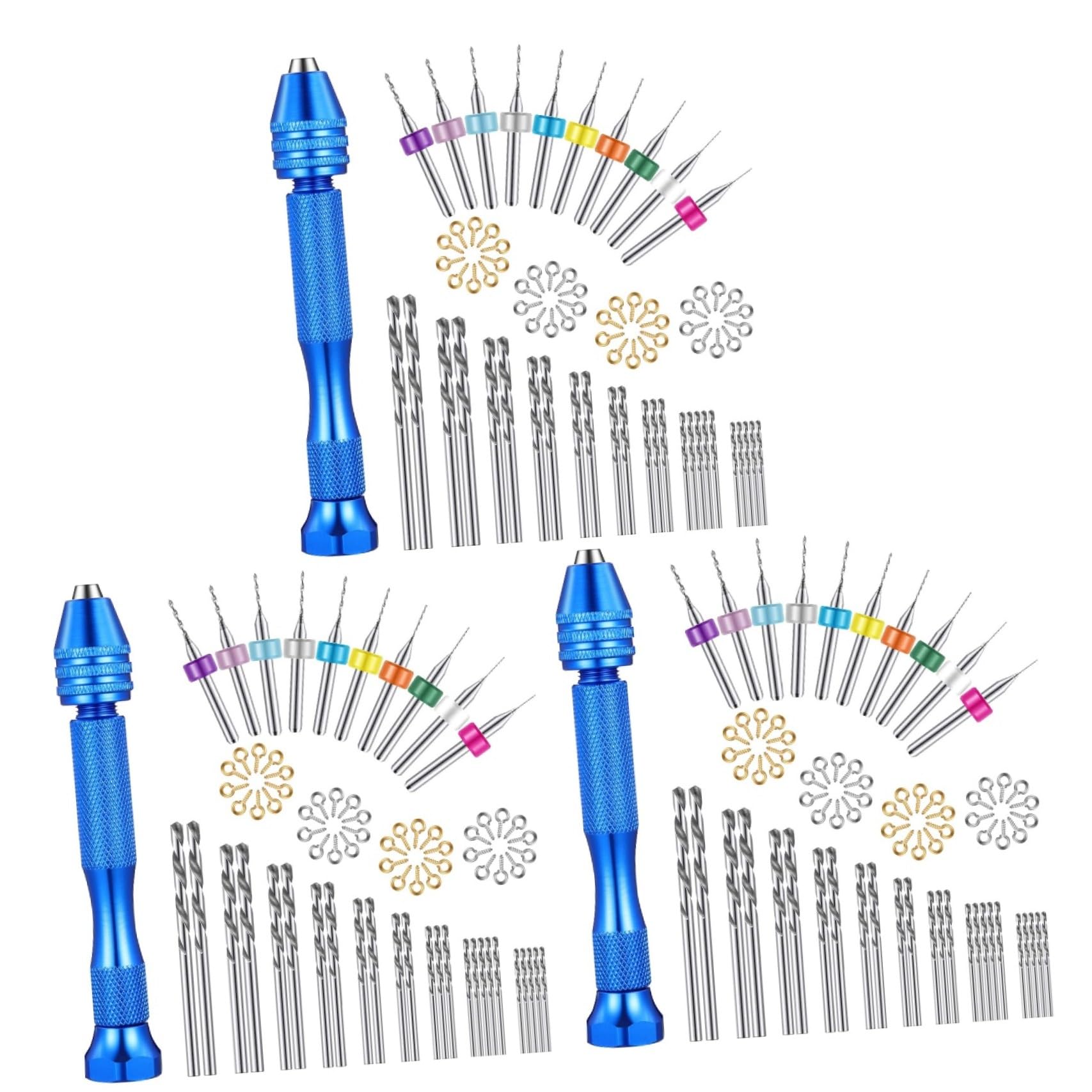 SHINEOFI 3 Set Mini Trapano Bit Set Kit Perforazione Compito Piccolo Punte Trapano Mini Punte Da Trapano Morsa A Perno Di Precisione Trapano Da Lavoro Manuale Acciaio 76 Pezzi * 3