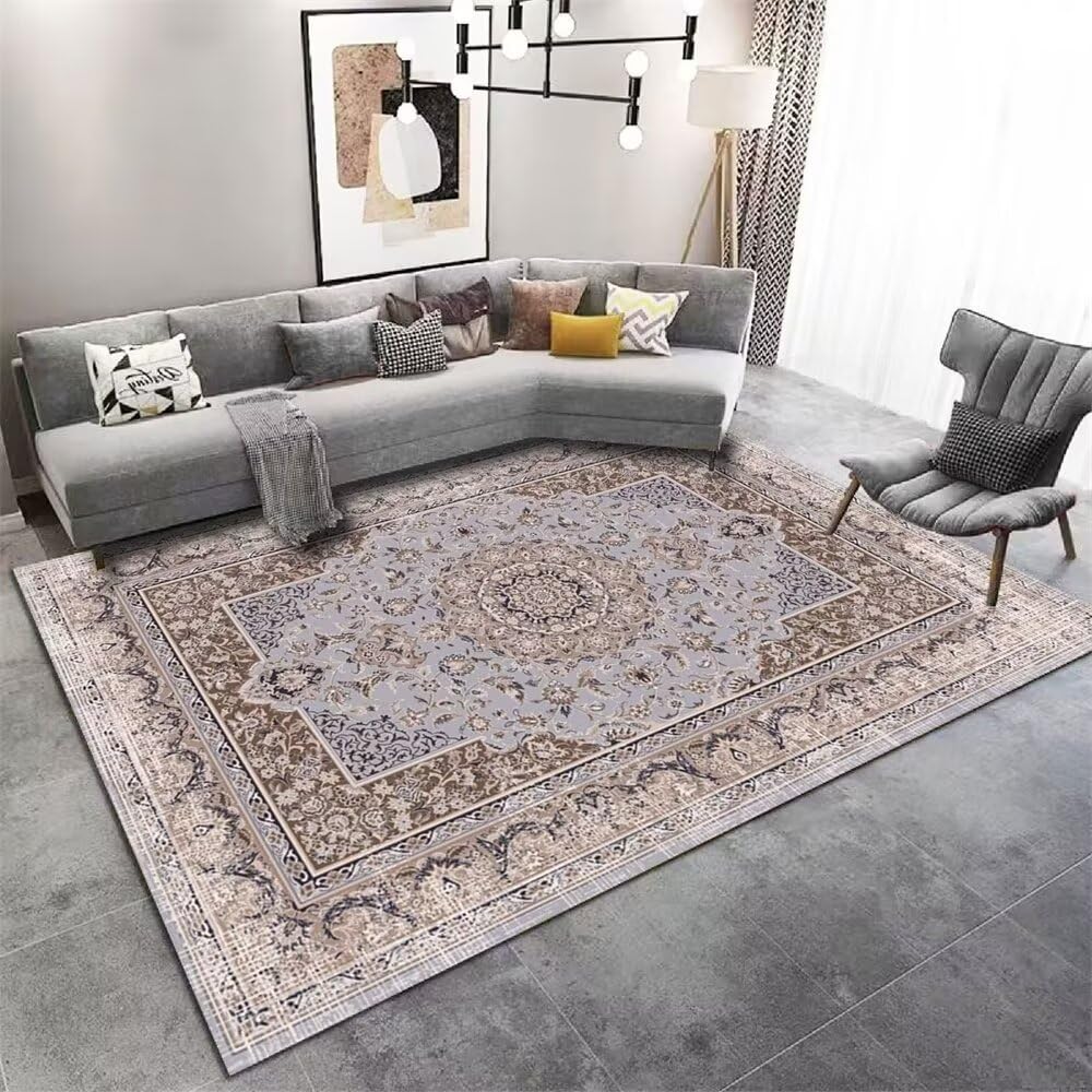 Tapis chambre bebe gris floral rétro et doux pour espace de jeu