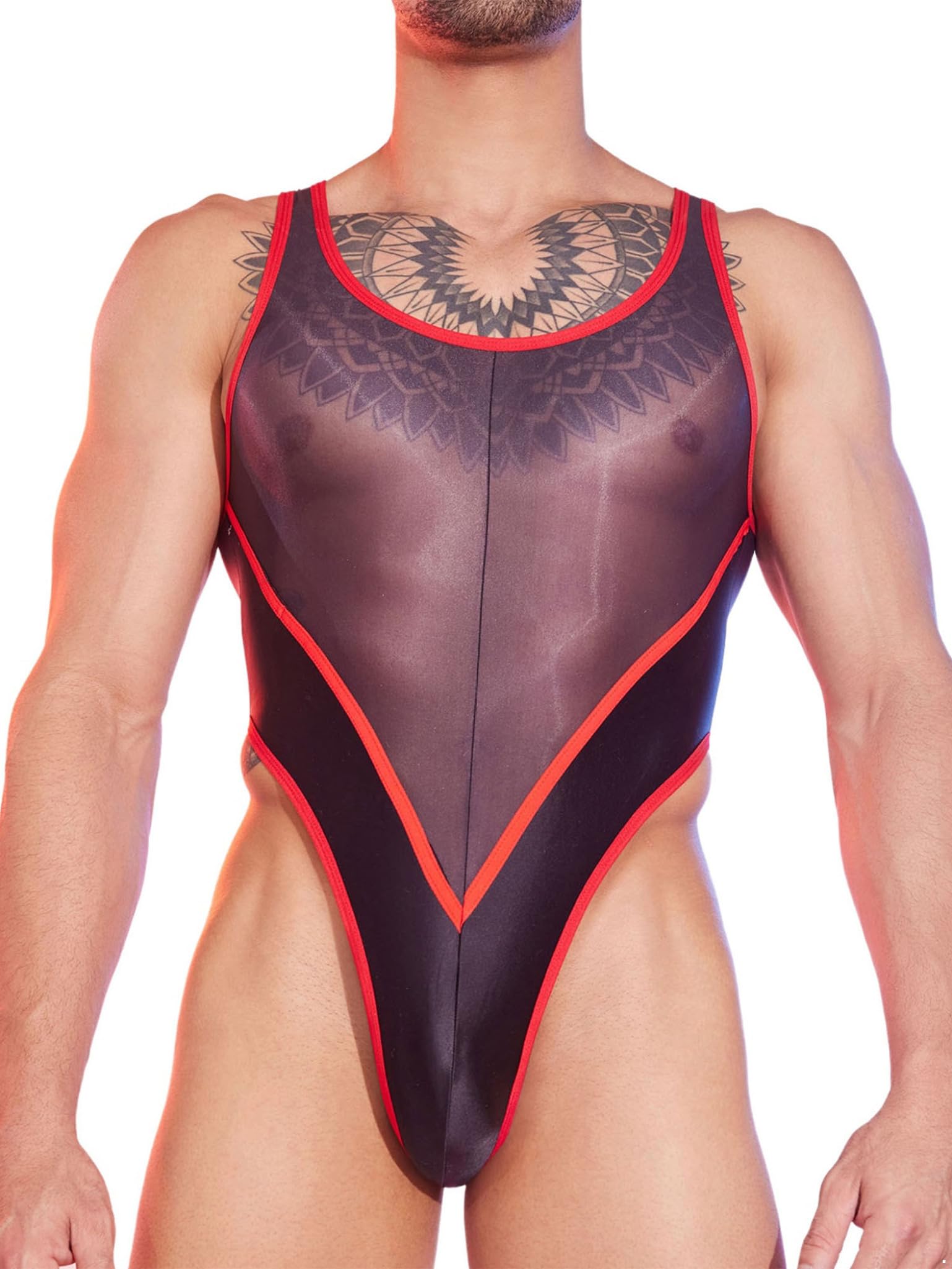 Lejafay Men Adult Opaque Tights Mankini Swimsuit Nylon Tight Swimwear Crossdresser Nightwear