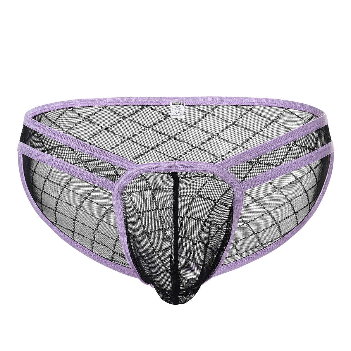 BIATWOWR Sexy Low Rise Bulge Pouch Breathable Triangle Underwear with See Through Mesh Fabric