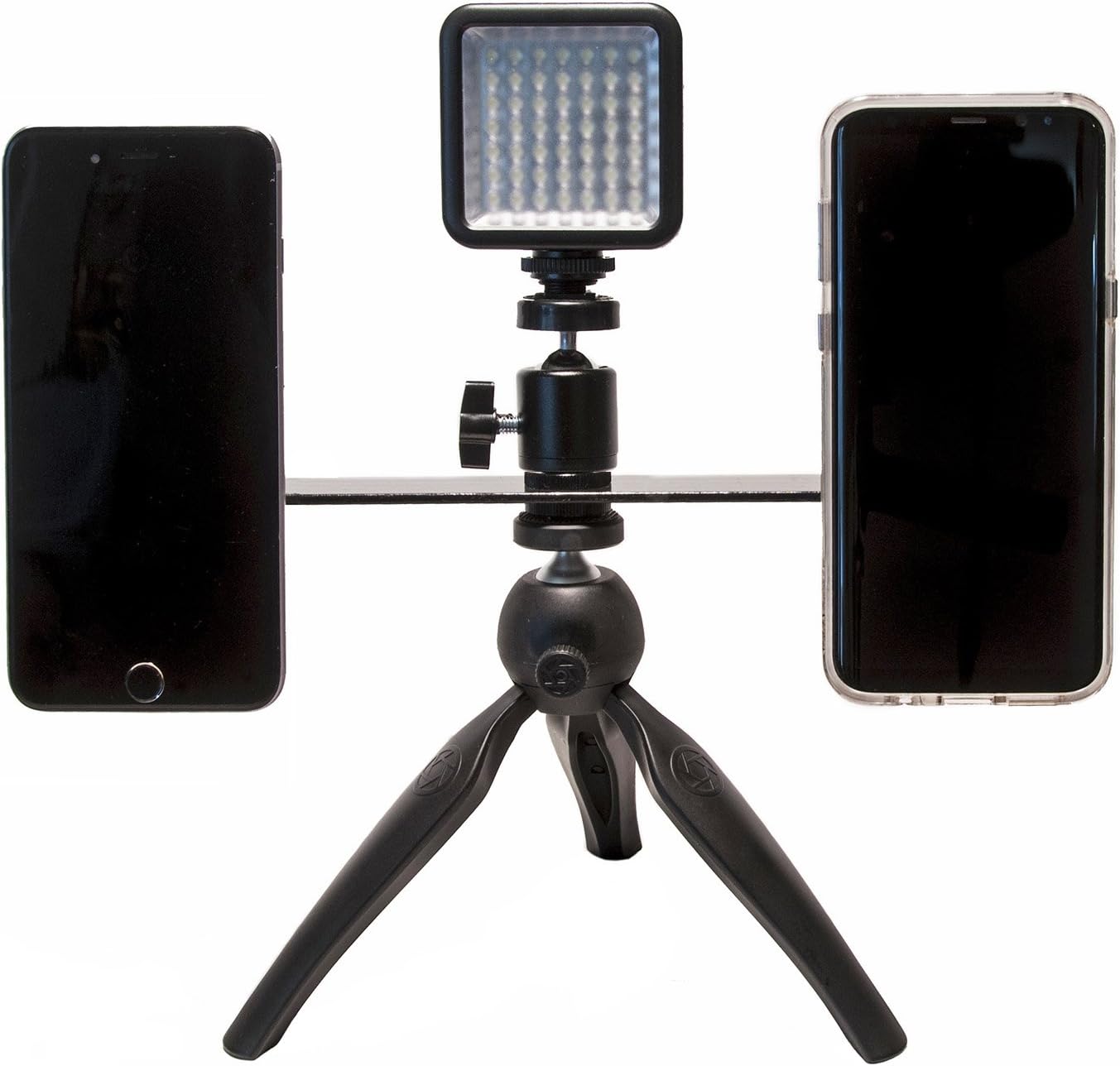 Uр Tо 40% оƒƒ Livestream Gear - Dual Device Mounting Bar for Live Stream, 2 Magnetic Mounts Secure Any Phone. Includes 1/4"-20 Threads to Attach Tripod. (Dual Mount Tripod w/Magnets & LED Light)