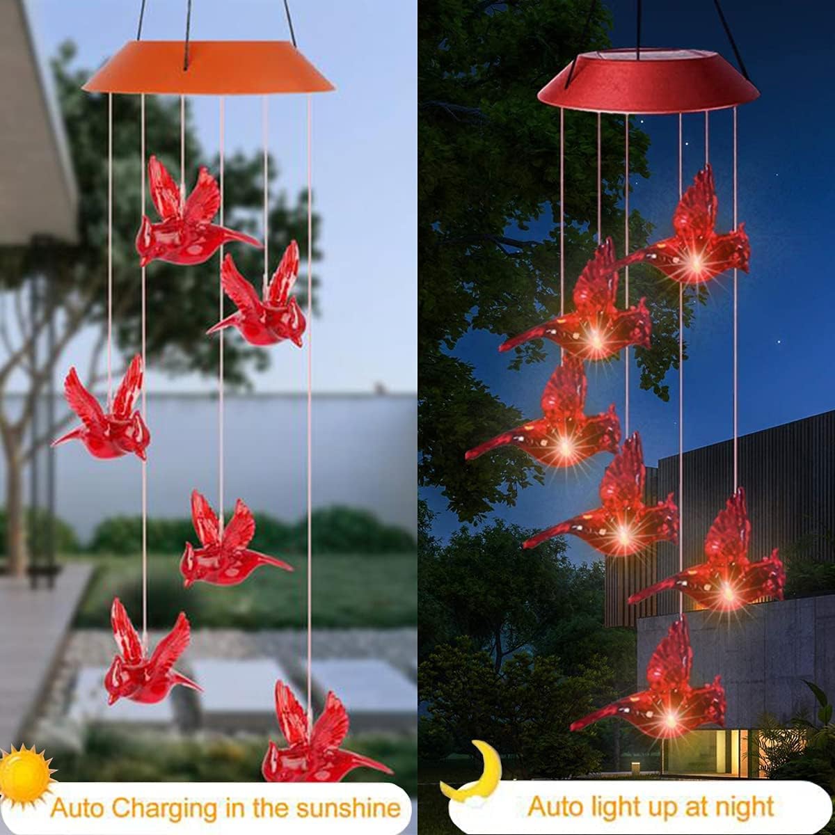 Cardinal Solar Wind Chimes for Outside, Solar Powered Red Bird Chime Light, Cardinal Gifts for Mother Mom Grandma Women Birthday, Hummingbird Decor for Patio, Deck, Yard, Garden, Home - Image 3