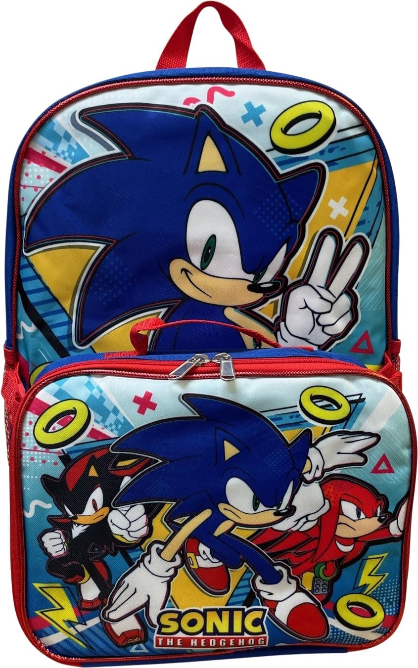 Ruz Sonic The Hedgehog 16 Inch Backpack With Detachable Matching Lunch Box (Sonic I)
