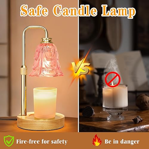 Miniatura 4 de Lámpara Calentadora de Velas con Temporizador y Regulador de Intensidad, Calentador de Cera de Velas de Tulipán Rosa de Altura Ajustable, Regalo de