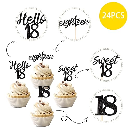 Miniatura 97 de 24 piezas de decoraciones oficiales para cupcakes de cumpleaños número 13 Hello 13 Thirteen Cupcake Picks 13th Birthday Cake Decor Supplies Black