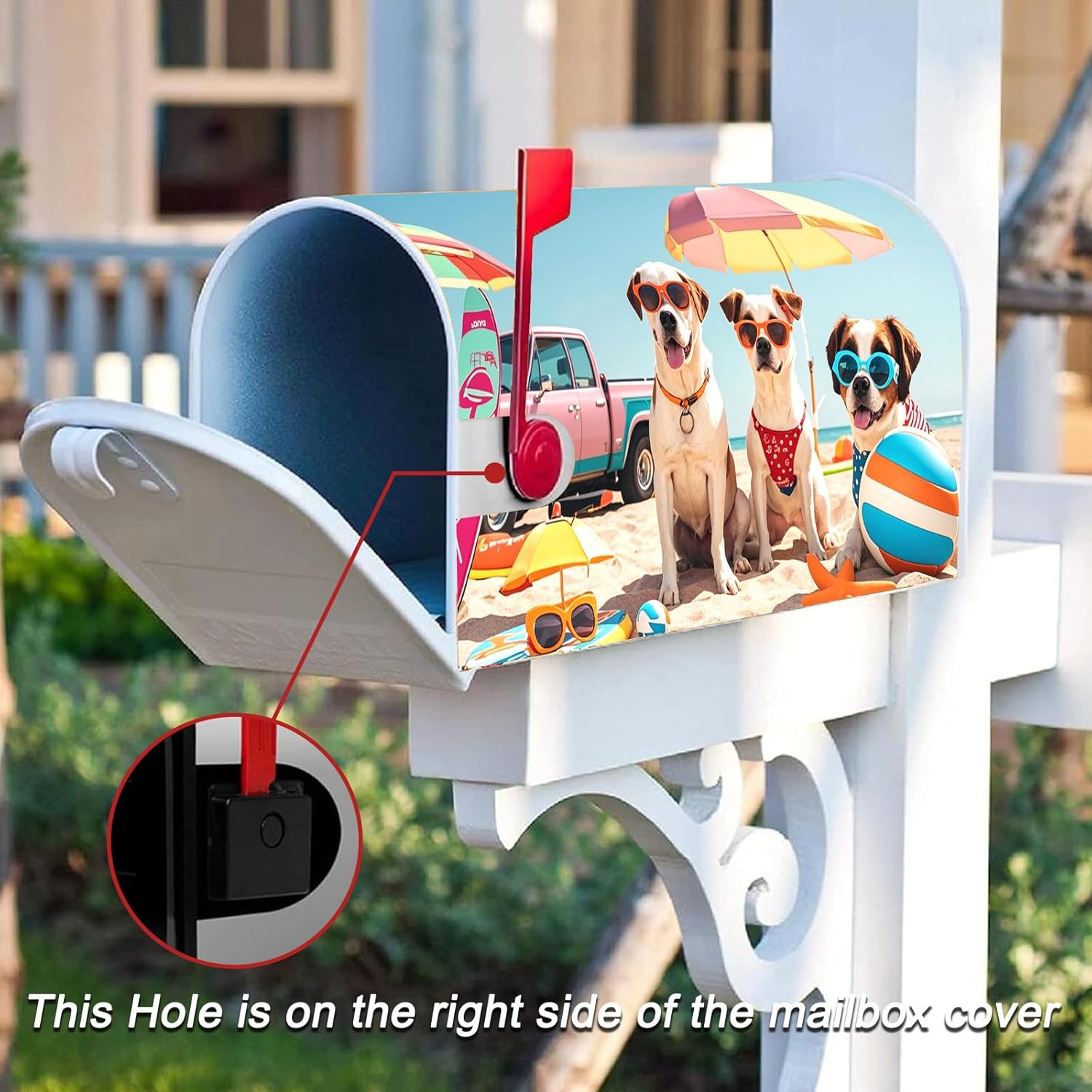 Cute Dogs Print Mailbox Covers Magnetic Standard Size 21" X 18" Dog Themed Waterproof Mail Box Wraps Post Letter Box Covers Garden Yard Home Decor for Outdoor (Summer Beach-B)