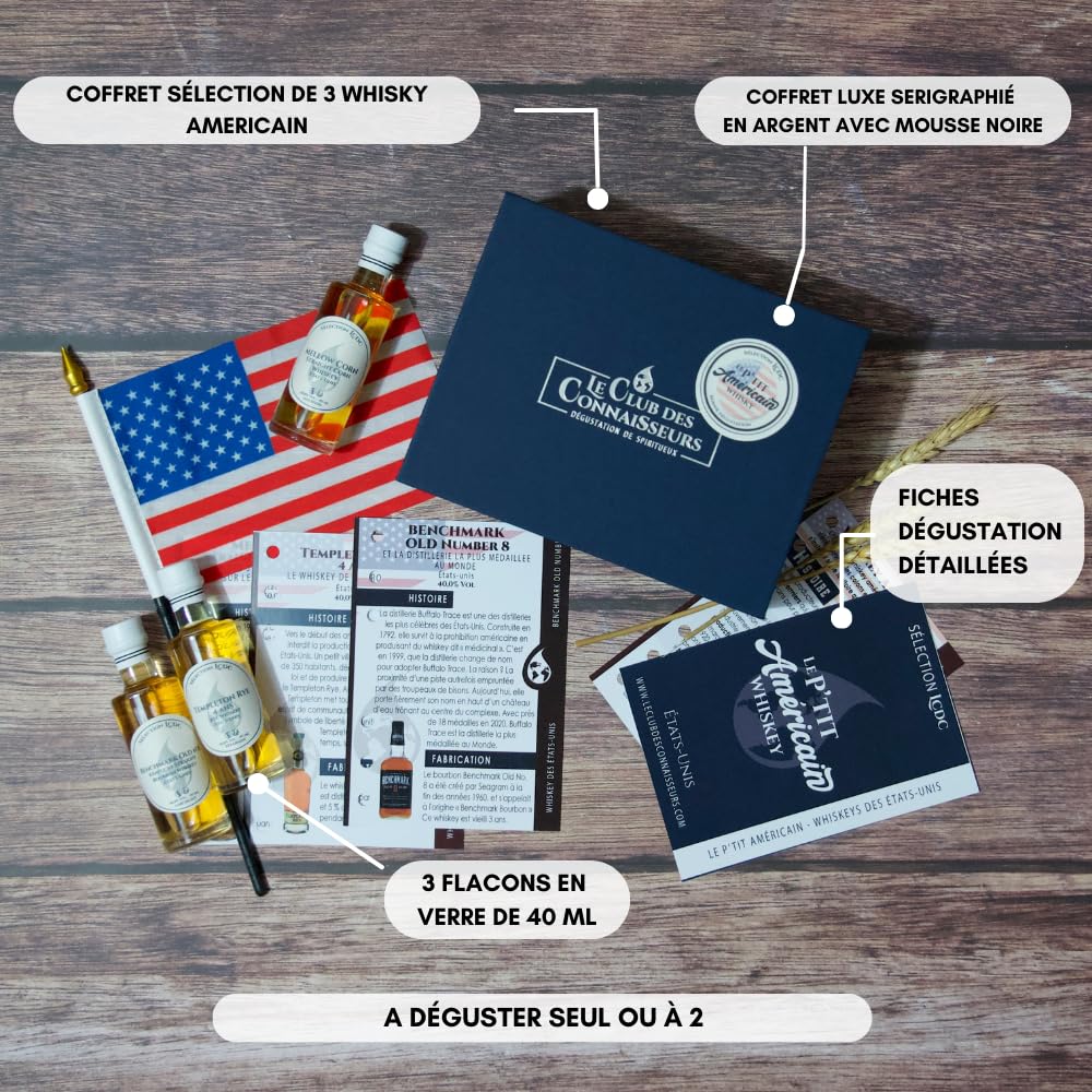 Le P'tit Américain - Coffret Dégustation Whisky Etats - Unis 3 x 40ml - Le Club Des Connaisseurs