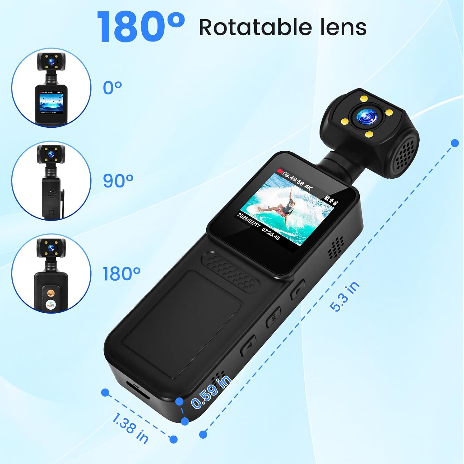 4K Body Camera with WiFi Support Night Vision and 180° Rotatable Lens Mini Wearable Pocket Camera Video & Audio Pocket Body Cam for Outdoor Sport, Bike, Travel Personal Civilians (64GB) - Image 4