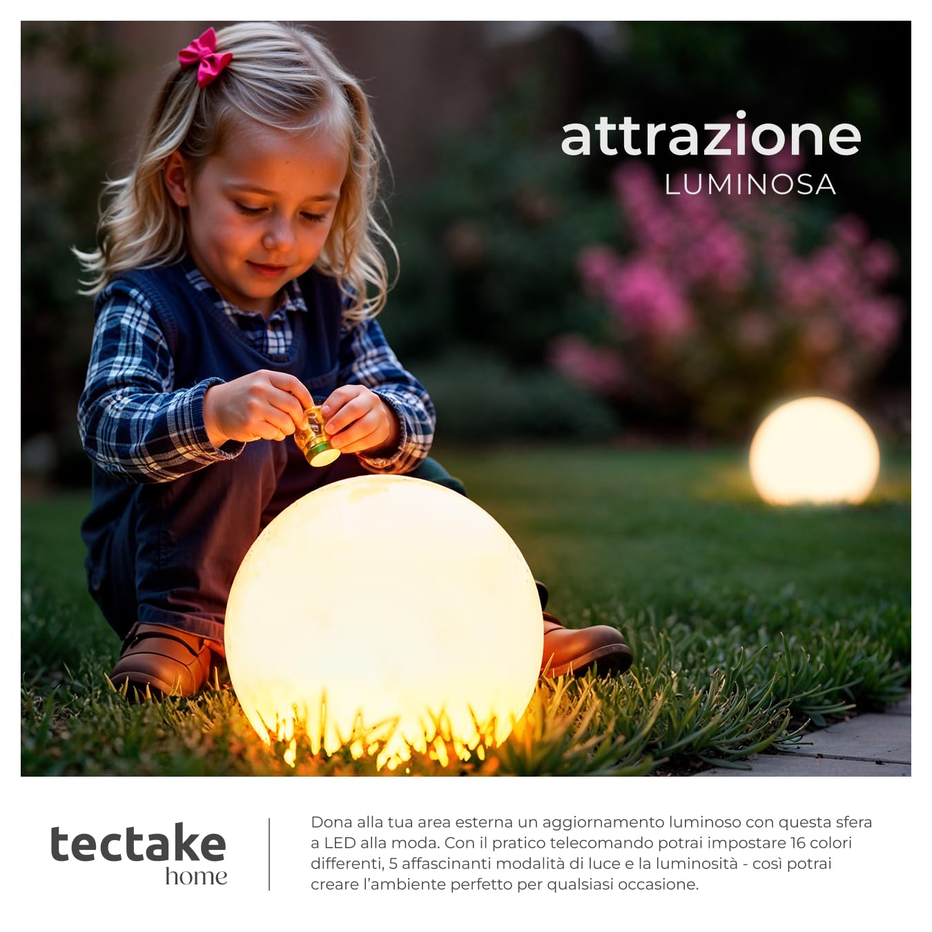 tectake® Lampada da terra Sfera LED, luce RGB