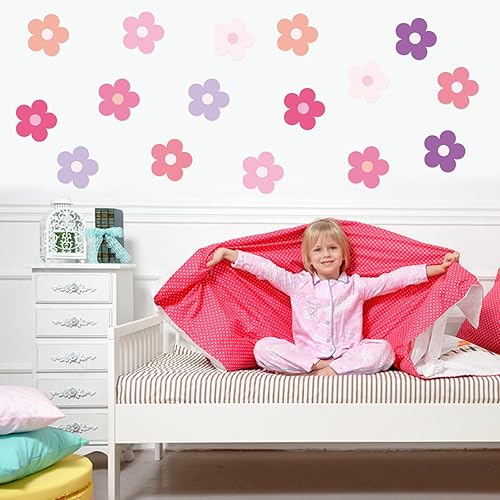 Miniatura 5 de A1diee 16 calcomanías de pared Y2K de flores lindas rosas y moradas, modernas, hippie, estéticas, calcomanías de vinilo para despegar y pegar, para