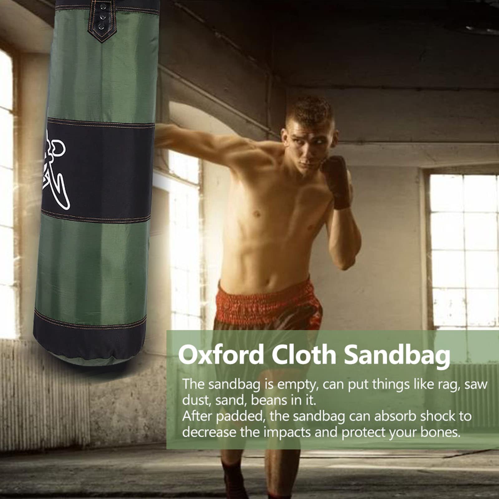 Sacco di Sabbia per Calci, Strumento di Allenamento per Sacco di Sabbia Vuoto in Tessuto Oxford Resistente per Boxe, Lotta, Karate (Green)