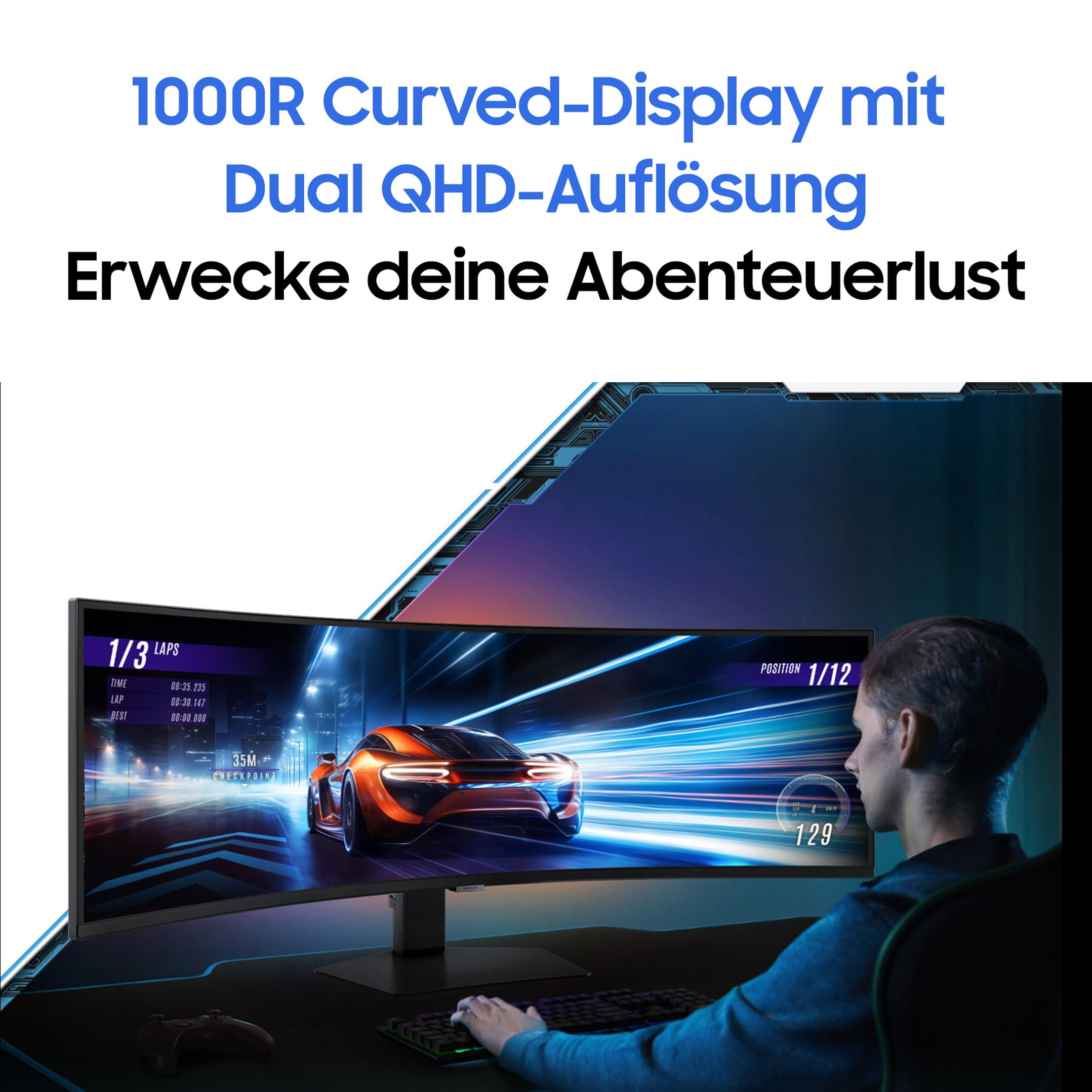 Samsung Odyssey G95C Curved Gaming Monitor, 49 Zoll, VA-Panel, 5.120 x 1.440 Pixel, VESA DisplayHDR 1.000, HDR10+ Gaming, Freesync Premium Pro, Bildwiederholrate 240 Hz, Reaktionszeit 1 ms (G/G)