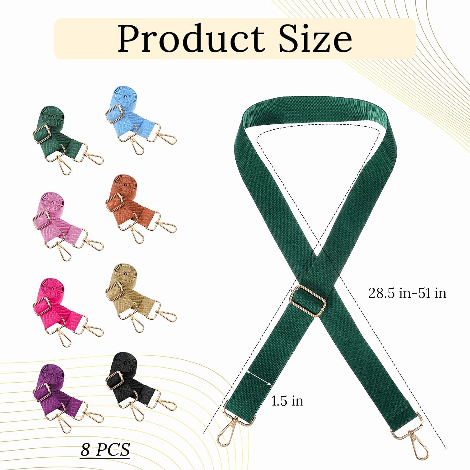 8 Pcs Wide Purse Strap Replacement Shoulder Crossbody Straps Adjustable Canvas Bag Handbag for Women image 2