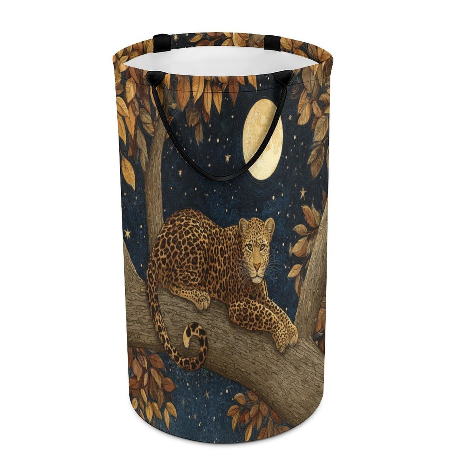 LUYYSKY Classic Elegant Animal Leopard Collapsible Dirty Clothes Basket, Beautiful Fantasy Full Moon Autumn Leaf Wildlife Cheetah Portable Clothes Storage Basket