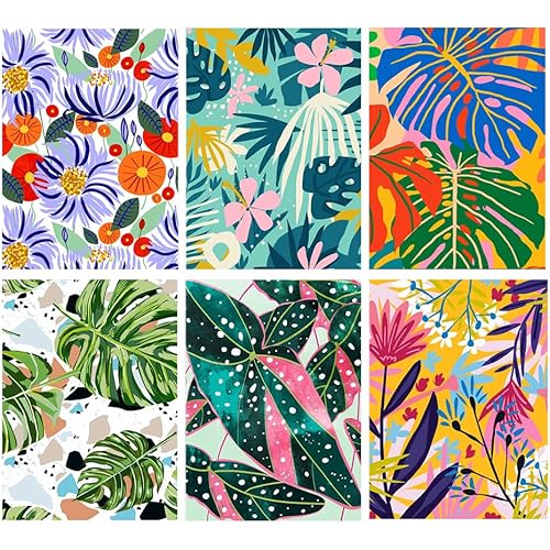 LWZAYS 6 Pack Flowers Paint by Numbers Kits for Adults Beginners,DIY on Canvas Without Frame,Drawing Paintwork with Paintbrushes Oil Painting Home Wall Decor 7.9x11.8inch,Onesize