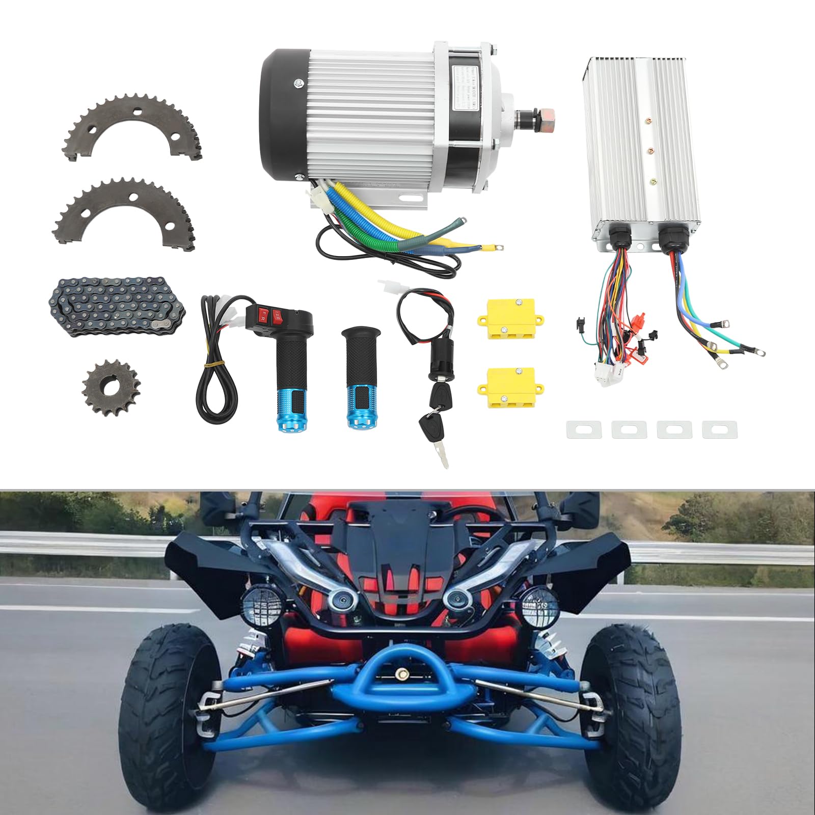 Kompletny zestaw silnika DC, 1500 W, 60 V, elektryczny bezszczotkowy silnik & Control, 27,5 N.m, obciążenie 500-600 kg, 3-biegowy silnik bezszczotkowy do gokartów, wózków wydmowych