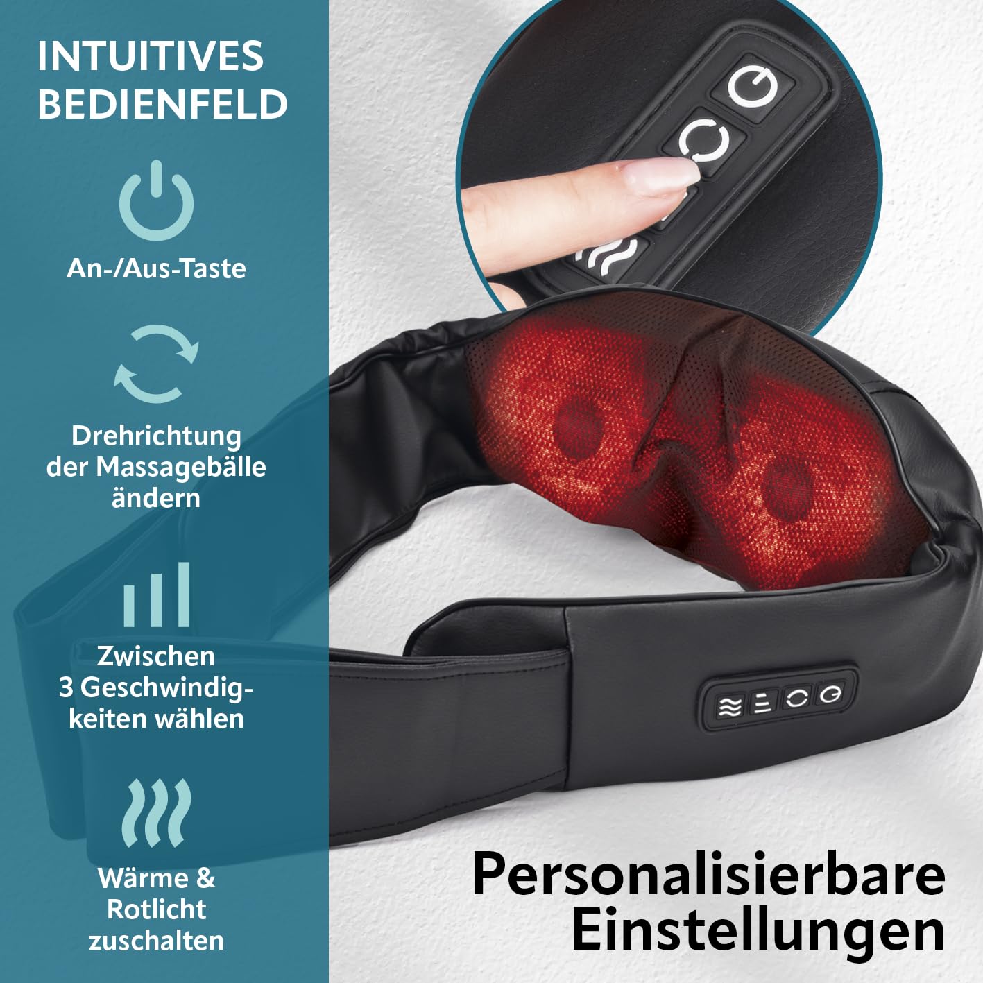 VITALmaxx Shiatsu Nackenmassagegerät | Massagegerät für Schultern, Nacken, Rücken, Beine | Massage mit Wärmefunktion, Knetmassage & Druckmassage | 8 rotierende Massagebälle, schwarz