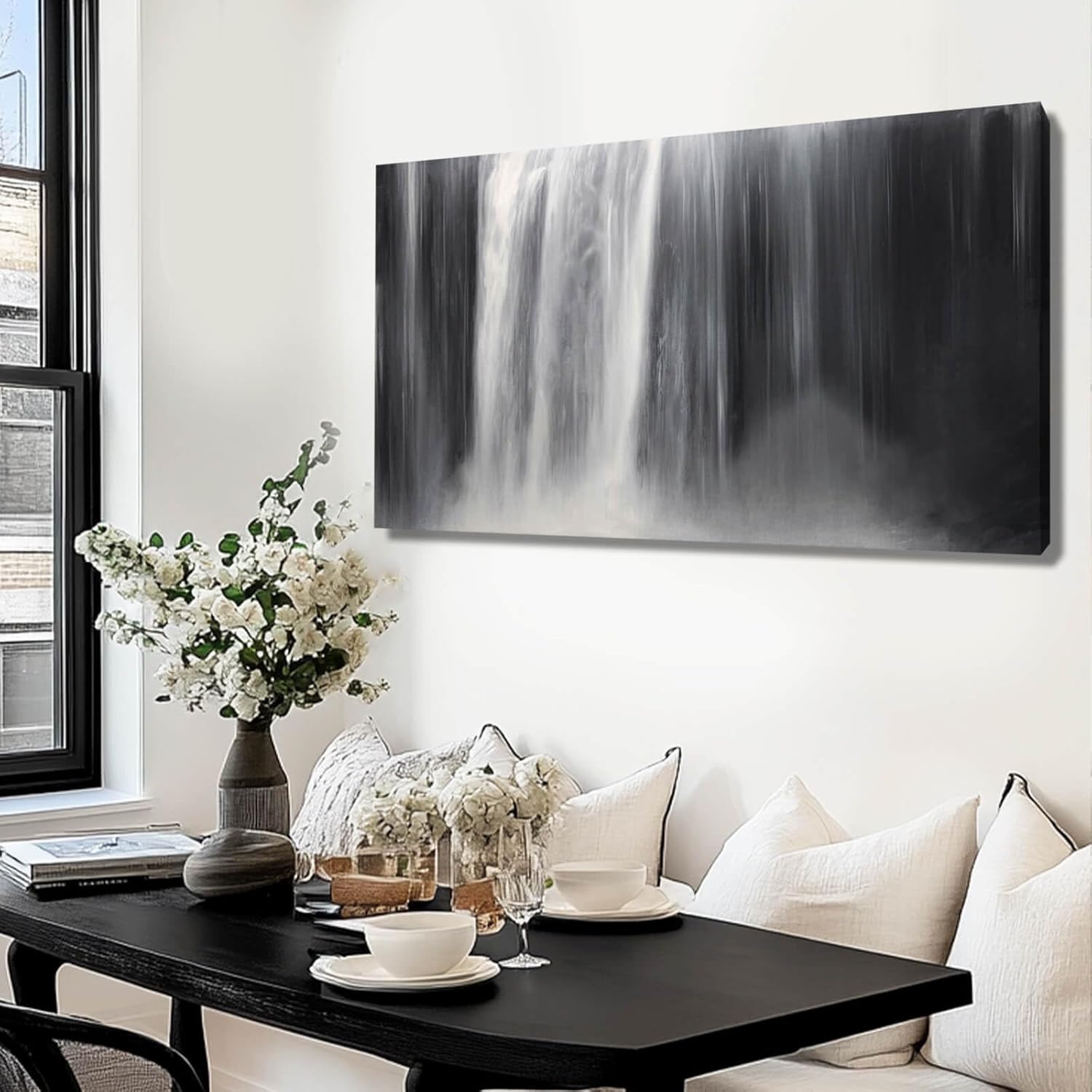 Artexist Abstract Waterfall Picture Living Room Decor Abstract Wall Art Black and White Artwork Modern Office Home Decor 20X40 Inch
