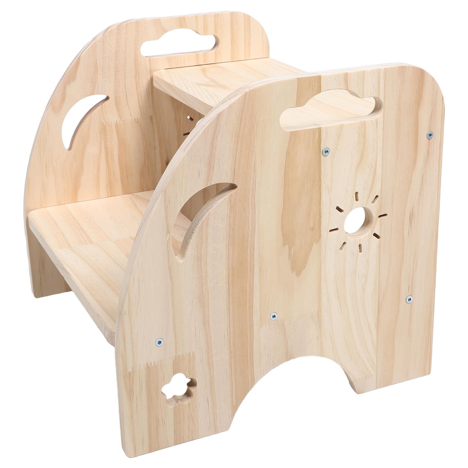 COHEALI Taburete Infantil Estructura Resistente con 2 Escalones Antideslizantes Beige de Madera y Asas Laterales para Entrenamiento de Baño y Uso en Cocina