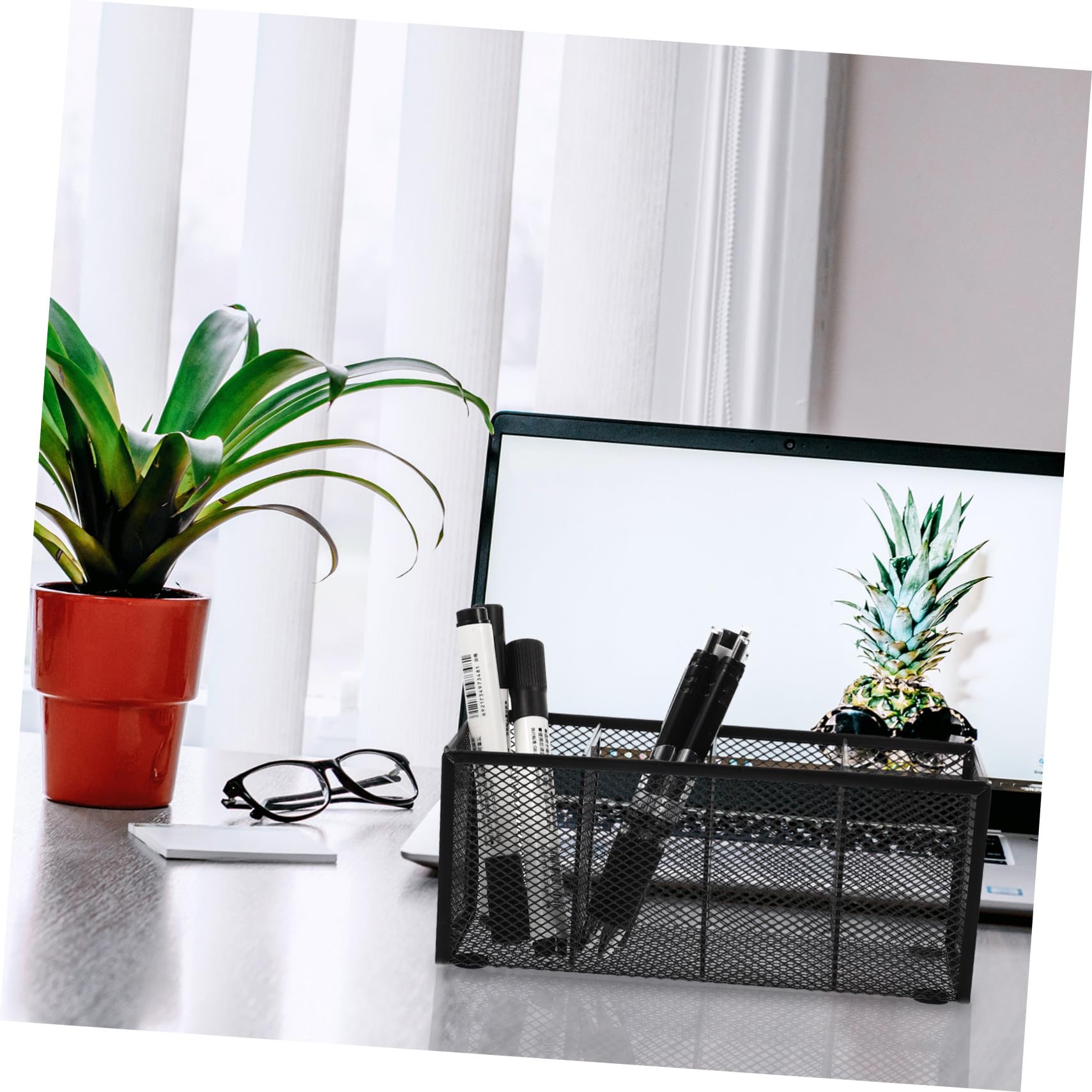 4 Stück Metall Stiftehalter mit Fächern Stabiler Schreibtisch Organizer aus Schwarzem Eisen Platzsparende Aufbewahrungsbox für Büro Schreibutensilien Leichter Vanity Organizer