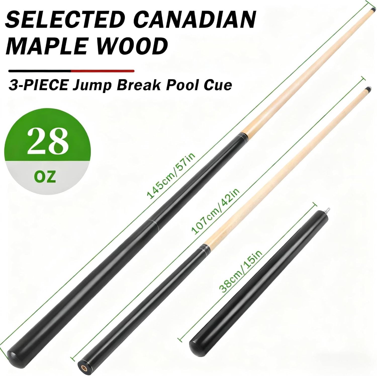 Jump Break Stick Cue, Heavy Hitter Jump Break Cue,2/3 Piece Pool Stick 21~25oz