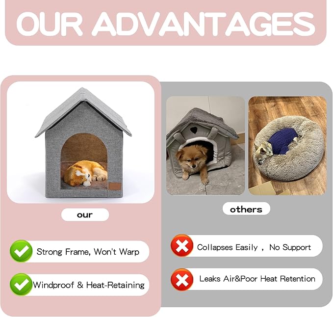 Cama Casita para Perro Mediano con Cojín Suave - Cueva Semicerrada miniatura 4