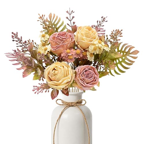 Artificial Flowers Bouquet Mixed Colors Silk Rose Daisy Vintage Home