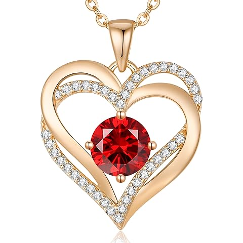 LOUISA SECRET Love Heart Birthstone Necklaces for Women, Birthday Gift for Girlfriend, Anniversary Jewelry Gift for Wife Her, 925 Sterling Silver Women Pendant Necklace, Mother's Day Christams Gift