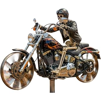 Skeleton Motorcycle Wind Chime Biker Skull Windmill Stake with Rotating Wheels for Patio Yard Garden Unique Resin Sculptures Ornament Gift for Friends Motorcycle Lovers